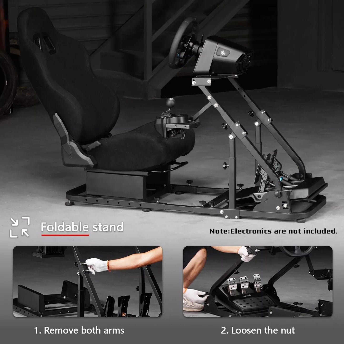 Dardoo Racing Simulator Cockpit Frame Adjustable with Blackseat Racing Wheel Stand Fits for Logitech G923 G29 G920 Thrustmaster Fanatec with Support Seat, Not included Steering Wheel, Pedal, Shifter