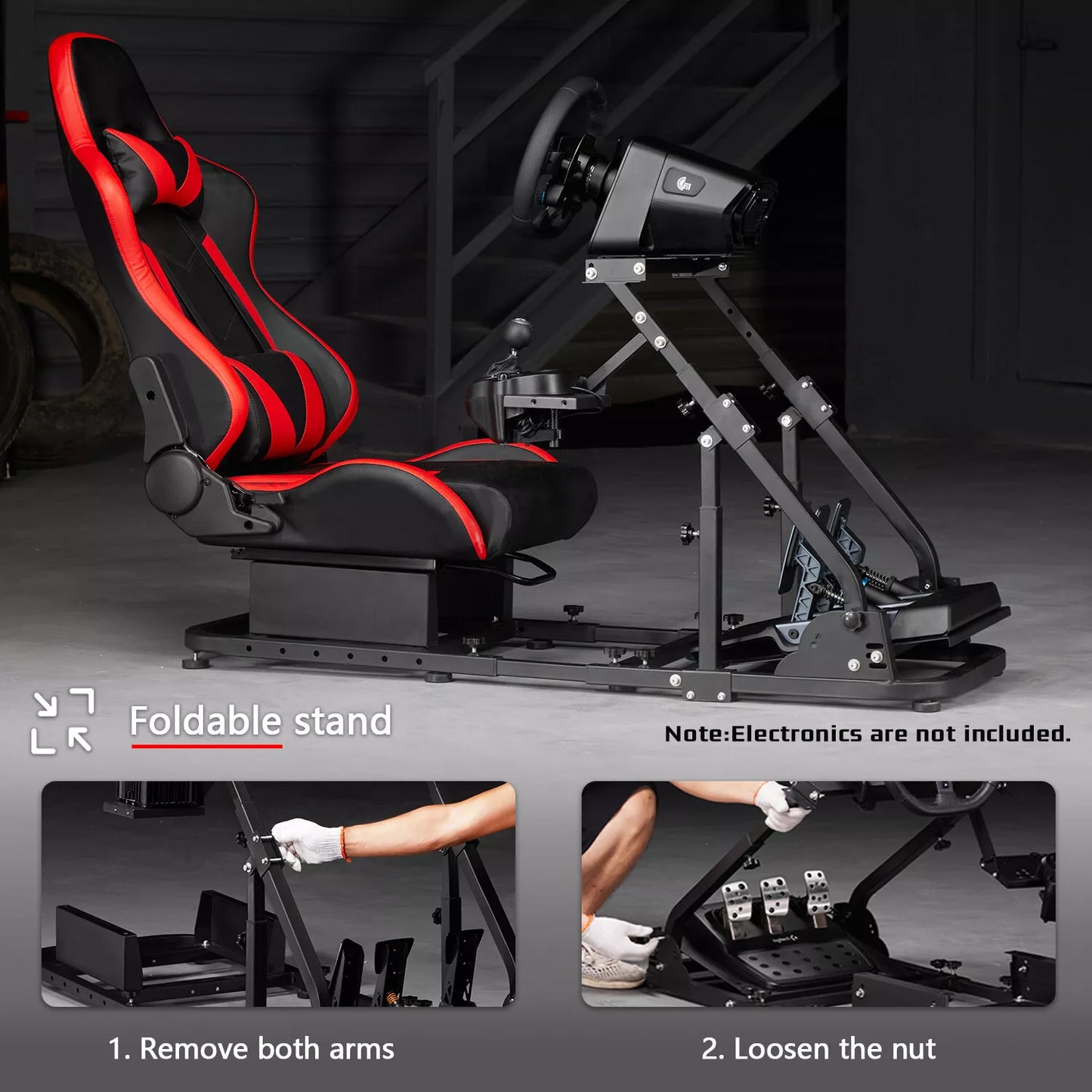Dardoo Racing Simulator Cockpit Frame with Redseat Fits for Logitech G923 G29 G920, Thrustmaster T80 T150, Fanatec Racing Wheel Stand Adjustable Stability, Without Steering Wheel, Pedal and Handbrake