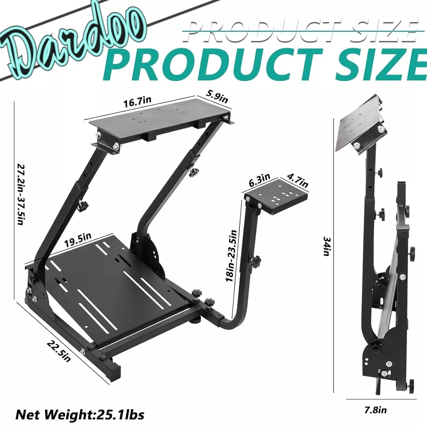 Dardoo Racing Wheel Stand Foldable Fit for Logitech G920,G29,G25,G923, Thrustmaster T80 T150 TX F430, Fanatec Adjustable Steering Frame, not Included Wheel and Pedals