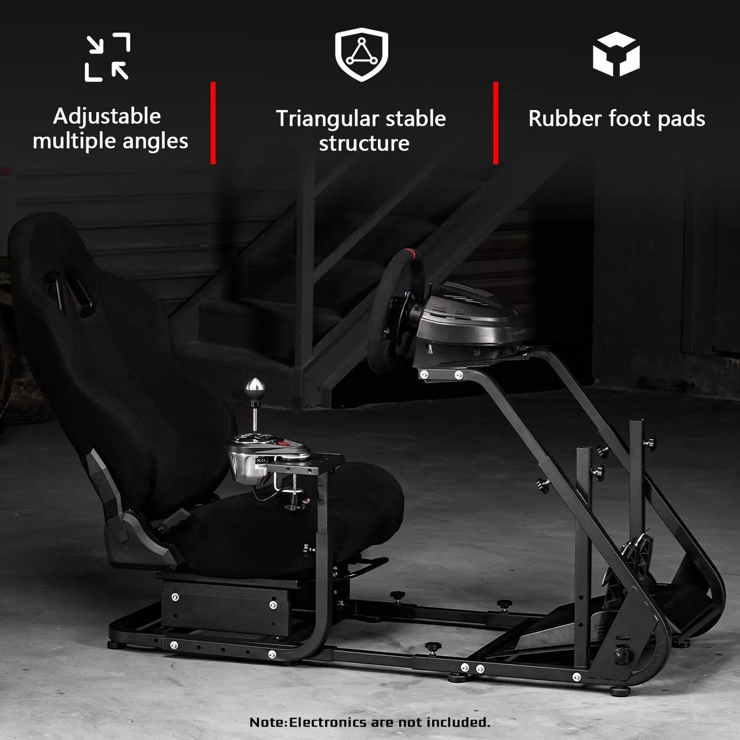 Dardoo Racing Gaming Simulator Cockpit Stand with Black Seats Fits for Logitech G25 G27 G29 G920 G923, Thrustmaster, Fanatec Compatible with Xbox Playstation PC Platforms, Wheel& Pedals Not Included