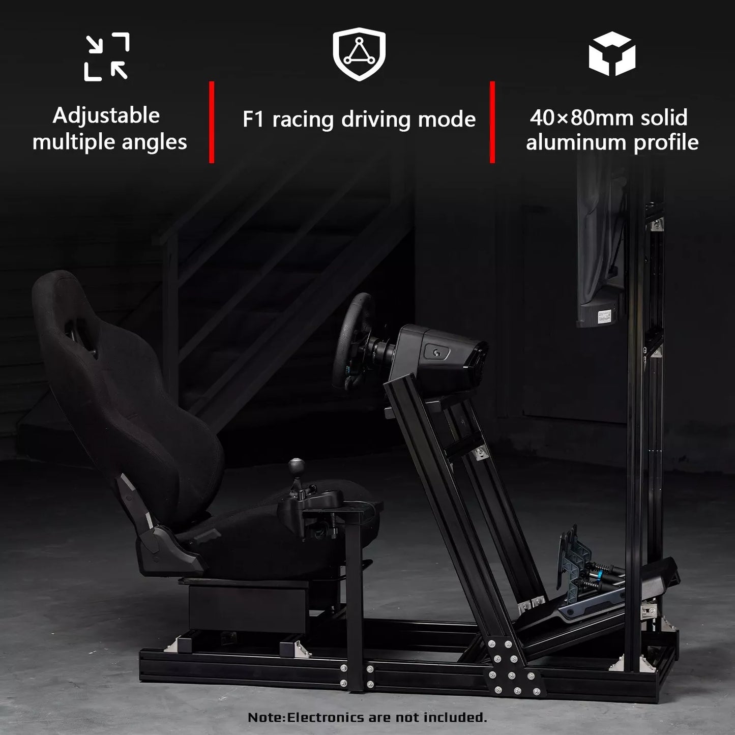Dardoo Gaming Simulator Cockpit With Seat, Profile 40 x 80 mm, Steering Wheels Fits For Logitech G923 G29 G920, Thrustmaster T300RS TMX-PRO, Shifter, Handbrake, Pedals & Display are not Included