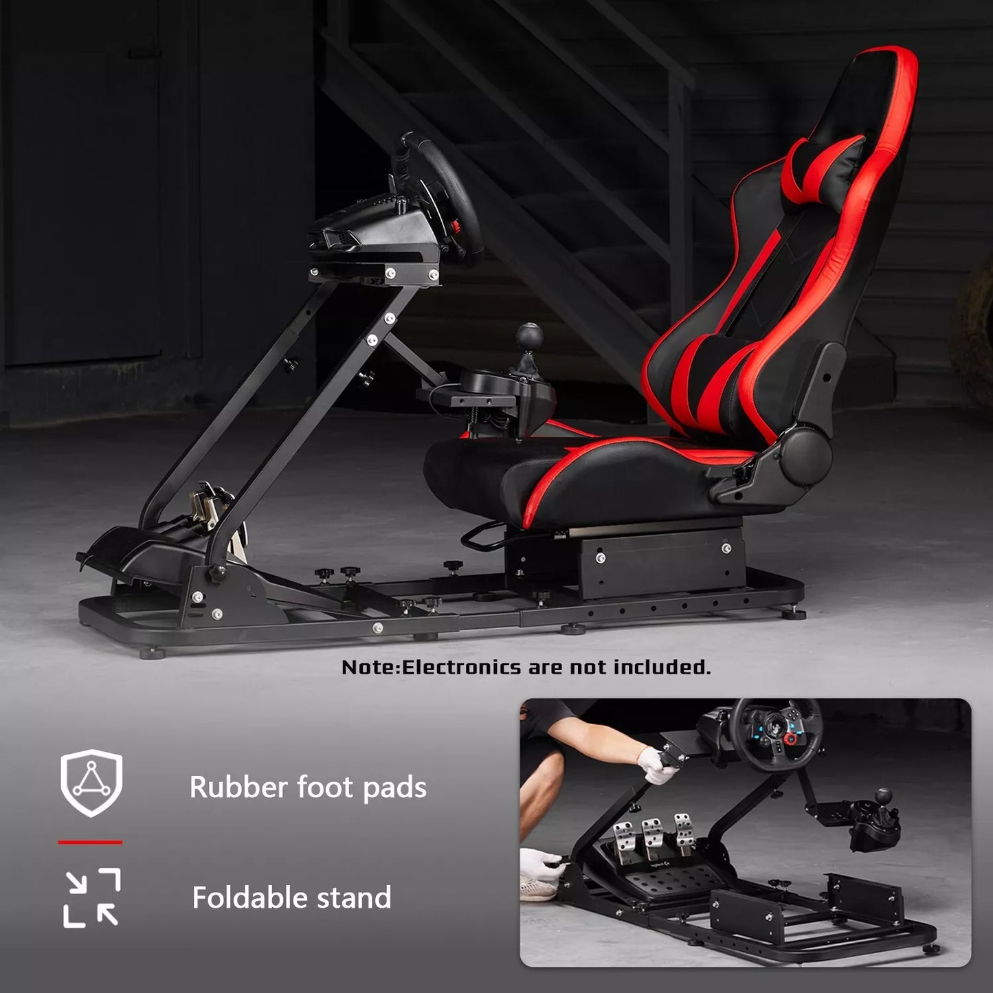 Dardoo Racing Simulator Cockpit with Seat Fits for Logitech G27 G29 G920 G923, Thrustmaster PC PS4 Xbox Steering Simulator Stand Adjustable Gaming Frame, without Wheel, Pedal, Handbrake and Shifter