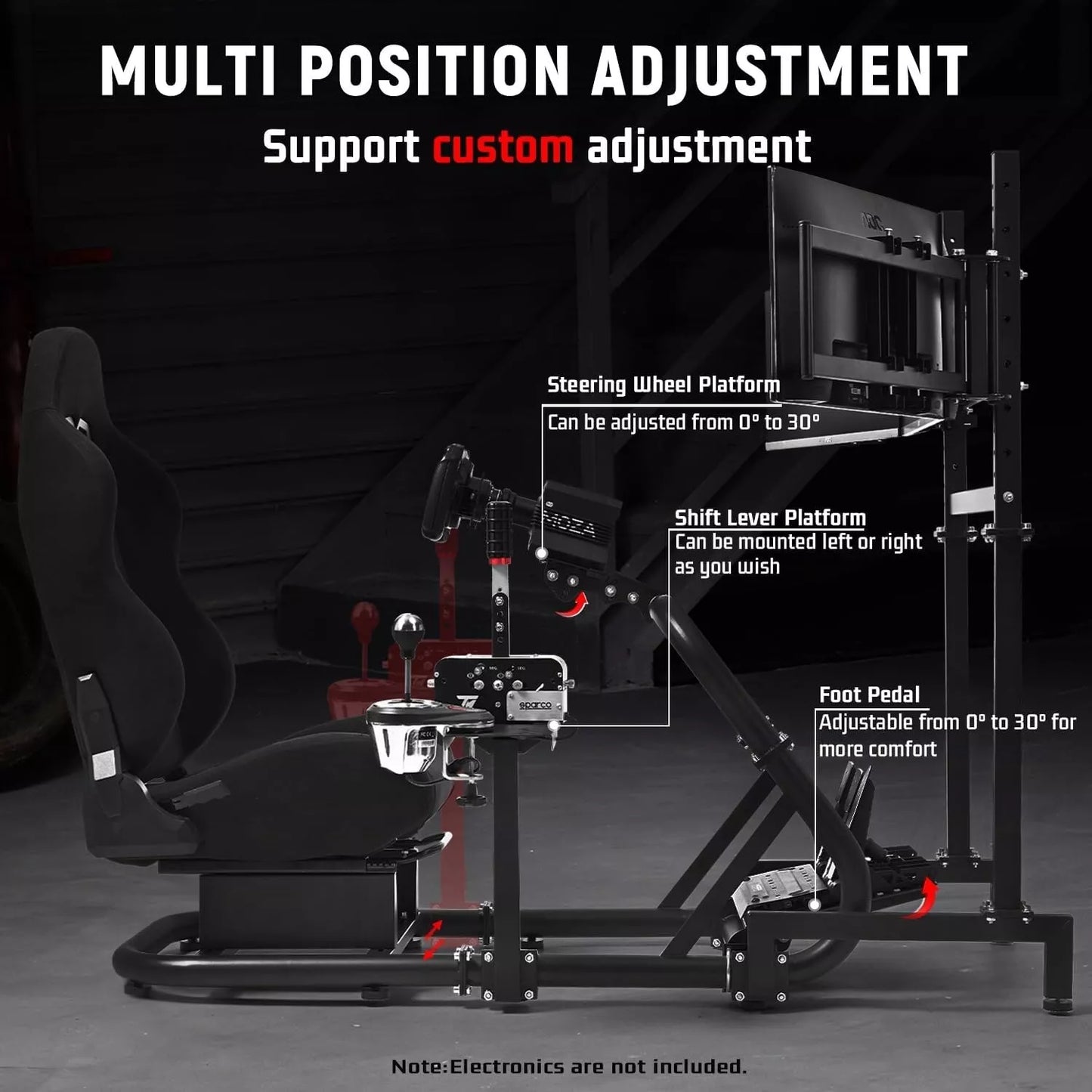 Dardoo Racing Sim Cockpit with Triple Monitor Stand and Black Seat Fit for Logitech Thrustmaster
