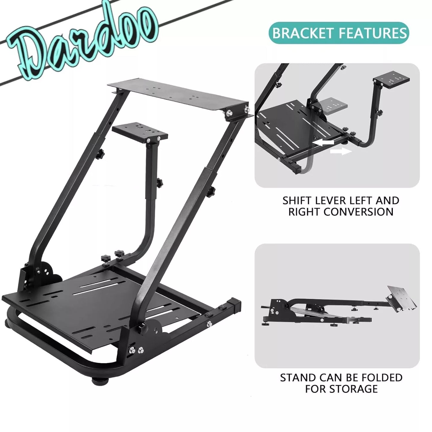 Dardoo Racing Wheel Stand Foldable Fit for Logitech G920,G29,G25,G923, Thrustmaster T80 T150 TX F430, Fanatec Adjustable Steering Frame, not Included Wheel and Pedals