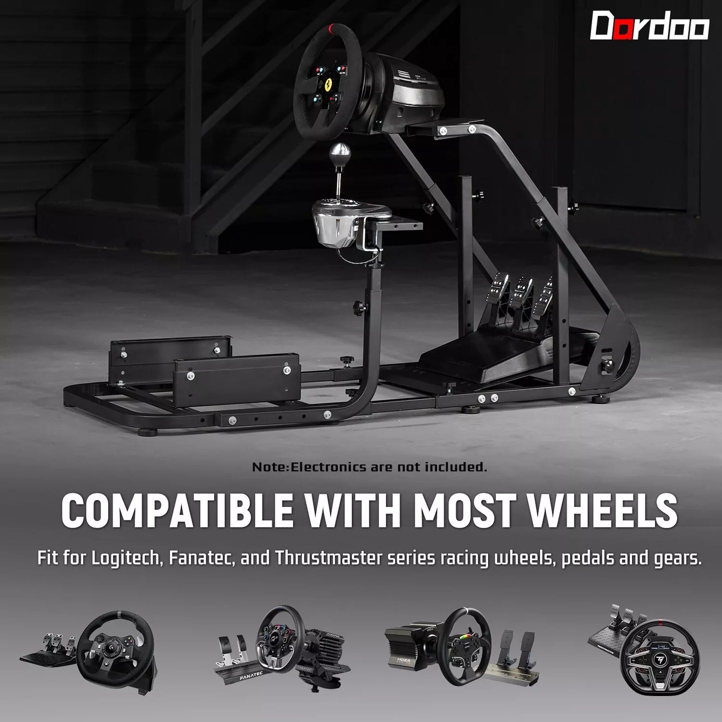 Dardoo Racing Simulator Cockpit Fits for Logitech G923 G920 G29 G PRO Thrustmaster T300RS GT T248 PS Stable Adjustable Steering Gaming Cockpit Wheel, Pedal, Handbrake and Seat Not Included