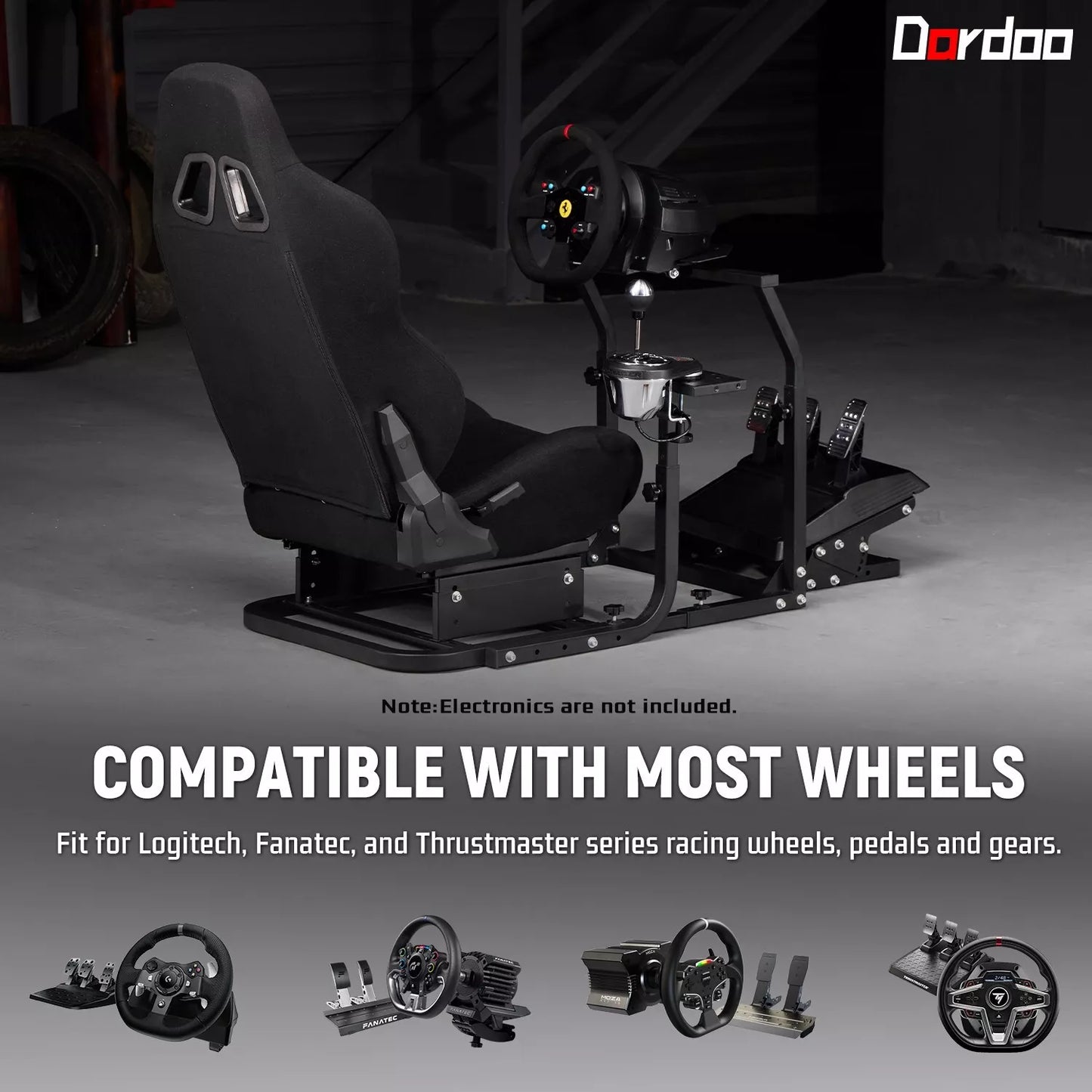 Dardoo Adjustable Racing Wheel Stand Frame with Black Seat, Gear Shifter Mount Fits for Logitech G27 G29 G920 G923, Thrustmaster, Fanatec Racing Wheel Stand Gaming Steering Stand
