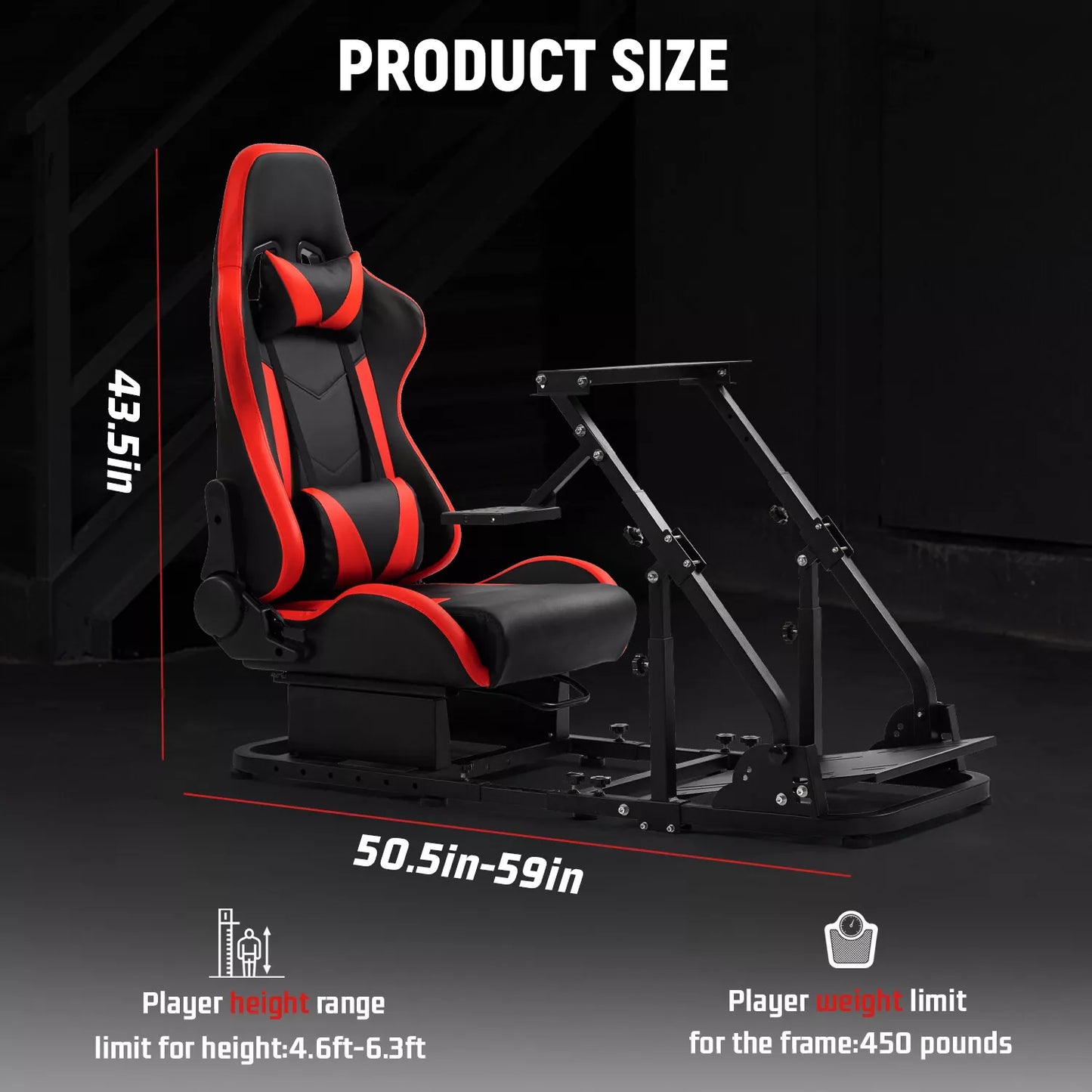 Dardoo Racing Simulator Cockpit Frame with Redseat Fits for Logitech G923 G29 G920, Thrustmaster T80 T150, Fanatec Racing Wheel Stand Adjustable Stability, Without Steering Wheel, Pedal and Handbrake