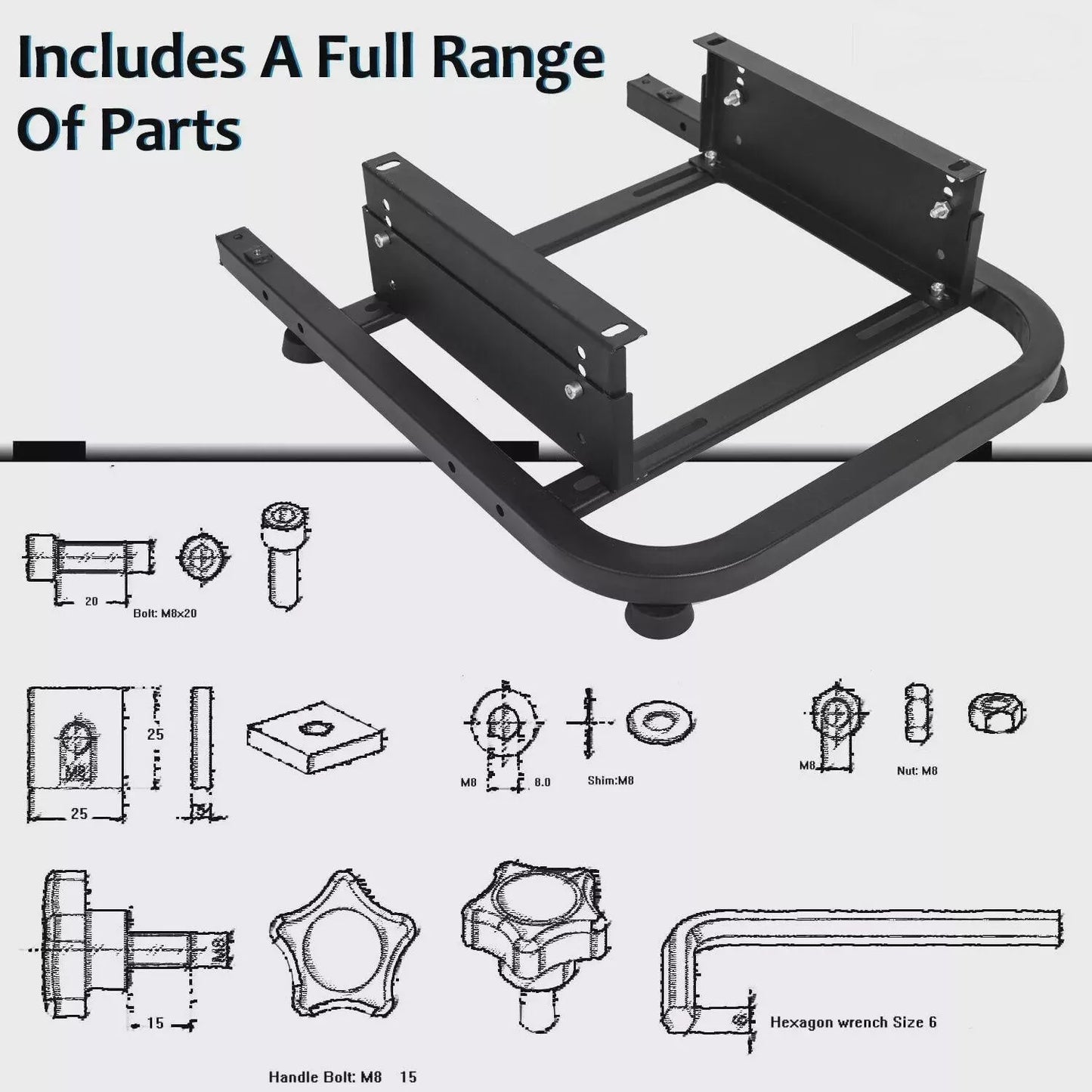 Dardoo Racing Sim Cockpit Frame with Bolts & Black Seat Compatible Adjustable