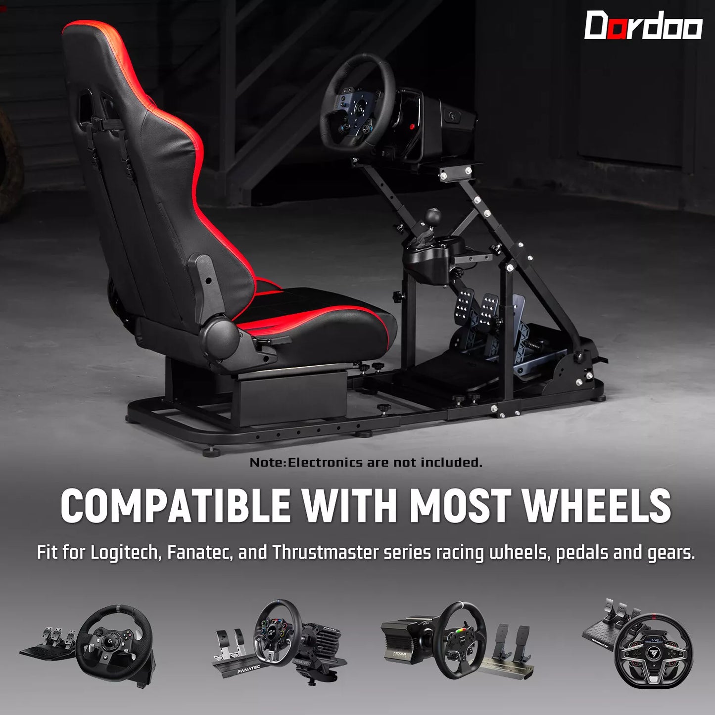 Dardoo Racing Simulator Cockpit Frame with Redseat Fits for Logitech G923 G29 G920, Thrustmaster T80 T150, Fanatec Racing Wheel Stand Adjustable Stability, Without Steering Wheel, Pedal and Handbrake