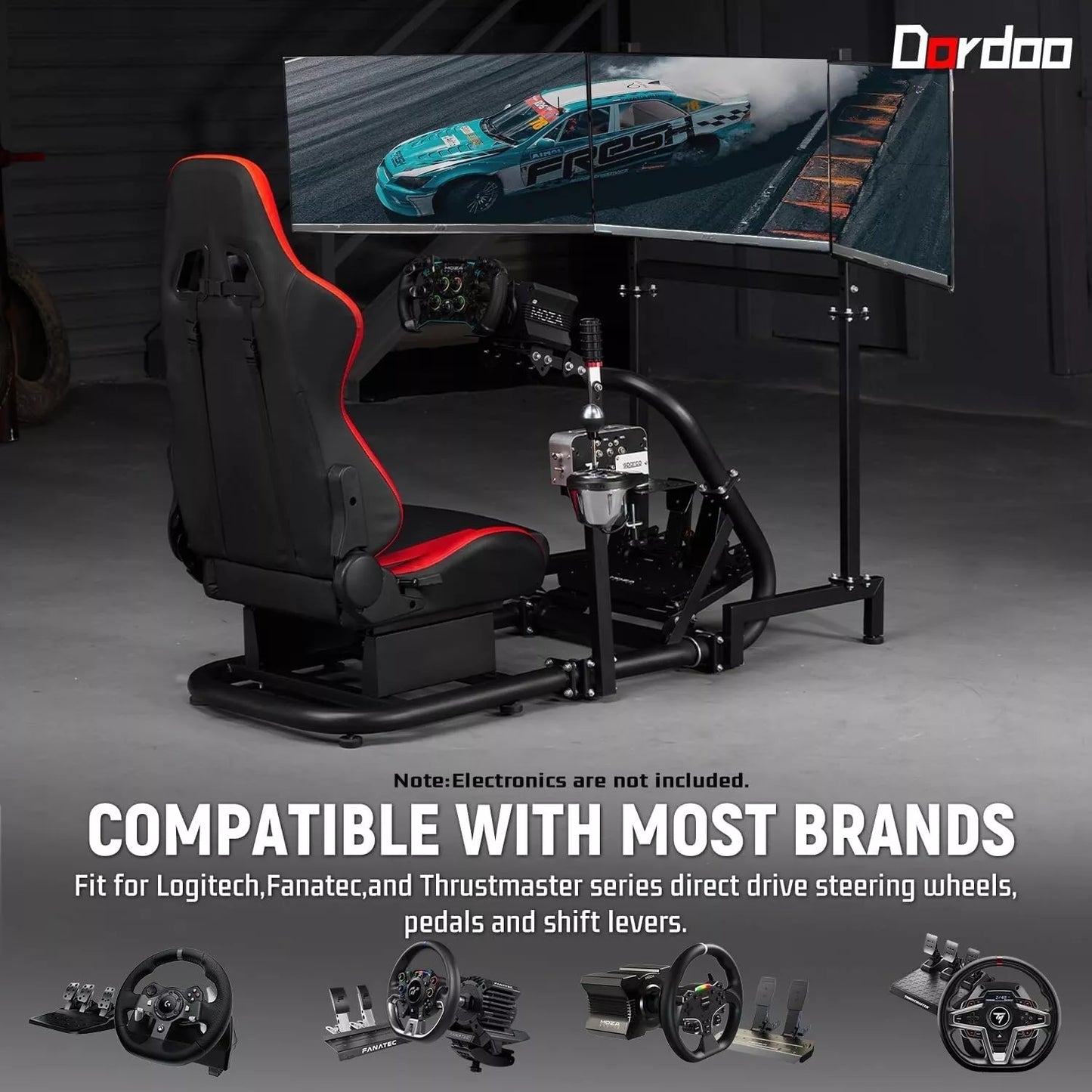 Dardoo Racing Simulator Cockpit with Triple Monitor Stand and Seat Fit for Logitech G29 Thrustmaster