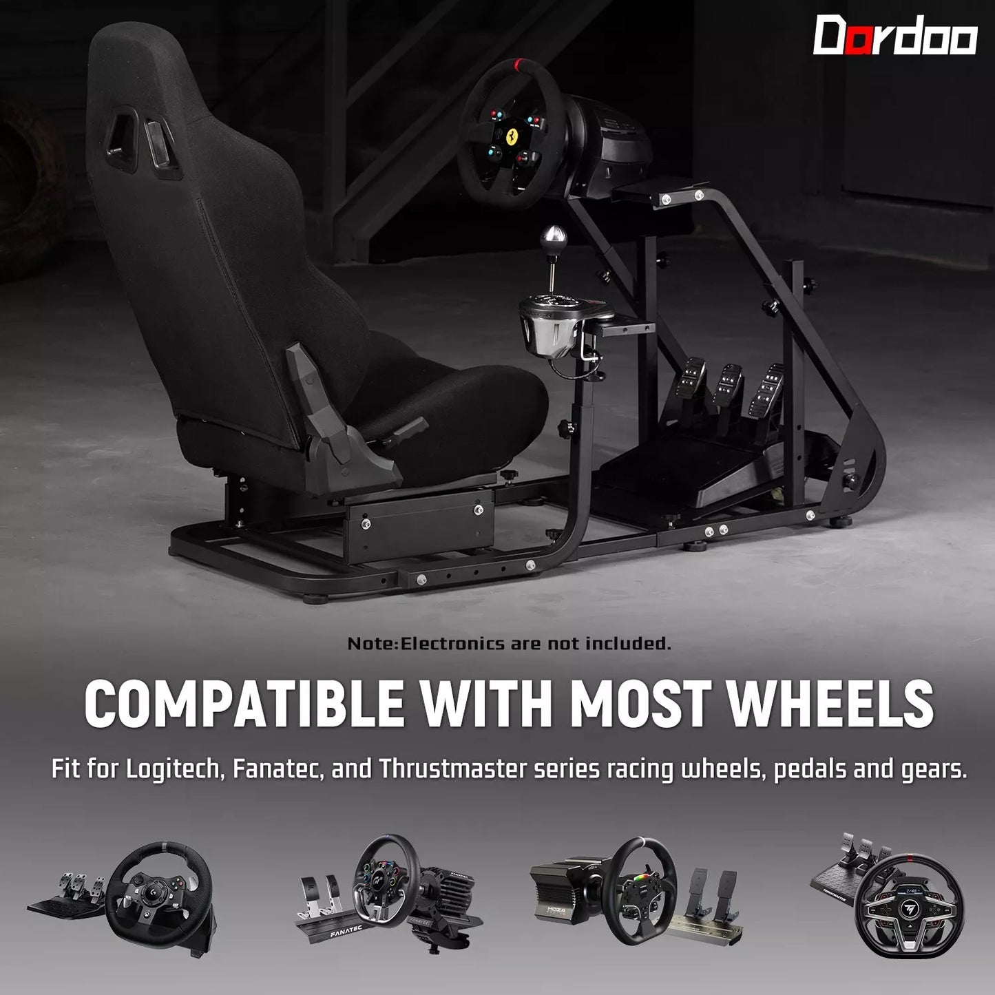 Dardoo Racing Gaming Simulator Cockpit Stand with Black Seats Fits for Logitech G25 G27 G29 G920 G923, Thrustmaster, Fanatec Compatible with Xbox Playstation PC Platforms, Wheel& Pedals Not Included
