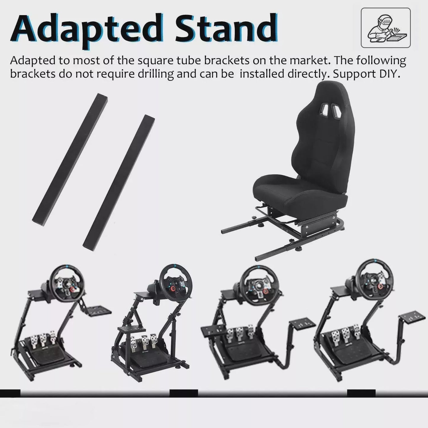 Dardoo Racing Sim Cockpit Frame with Bolts & Black Seat Compatible Adjustable