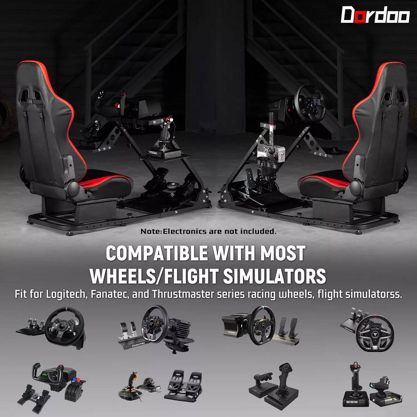 Dardoo Flight Simulator Cockpit with Seat Adjustable Fit for HOTAS Warthog, G Saitek, Logitech G920 G923, Thrustmaster T80 T150, Game Mount, Without Wheel, Shifter Pedal