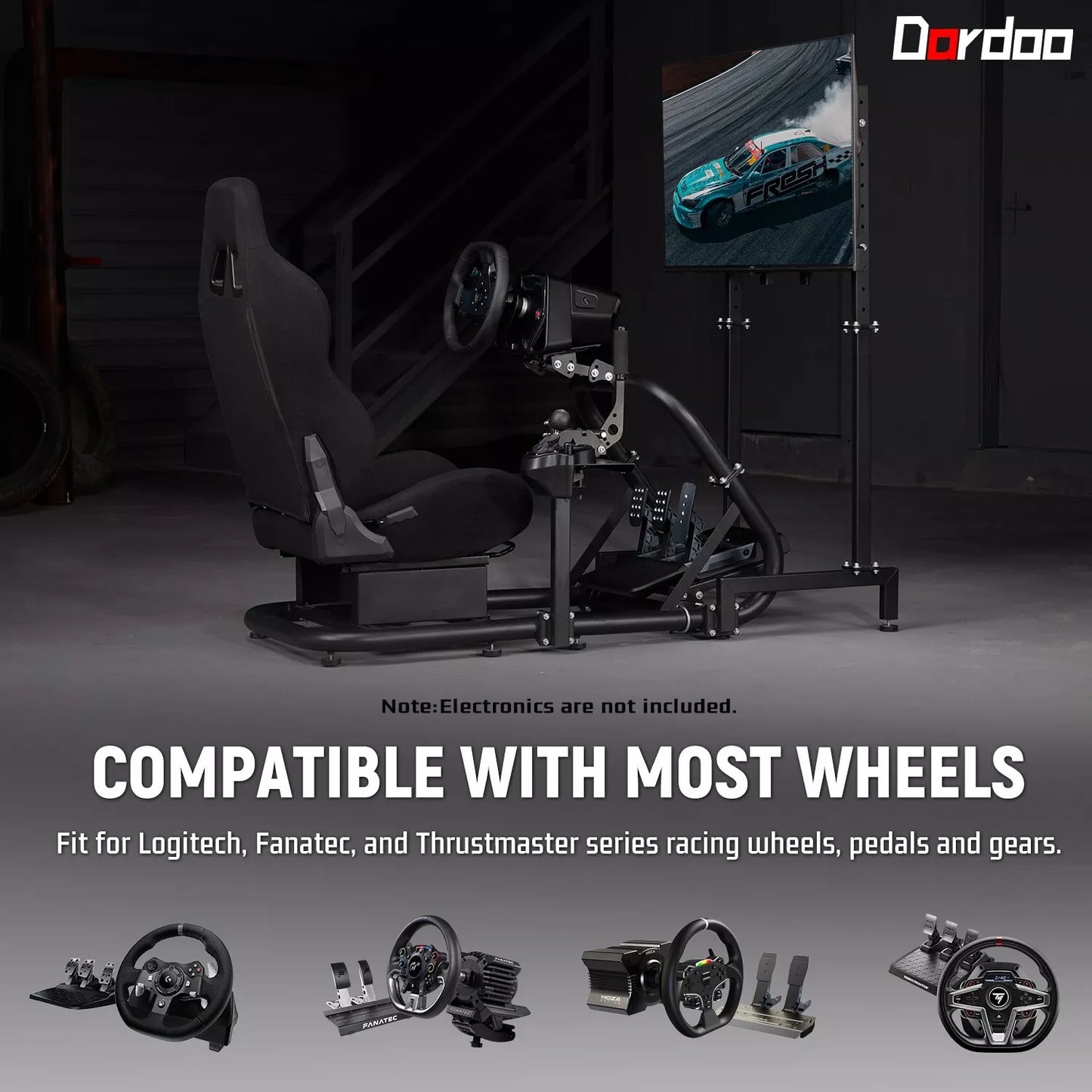 Dardoo G920 Pro Sim Racing Cockpit with Monitor Stand BlackSeat Driving Gaming Seat Fit for All Logitech G29 G920, Thrustmaster Xbox, PS4, PC, Includes only cockpit, seat and monitor stand(75+54)