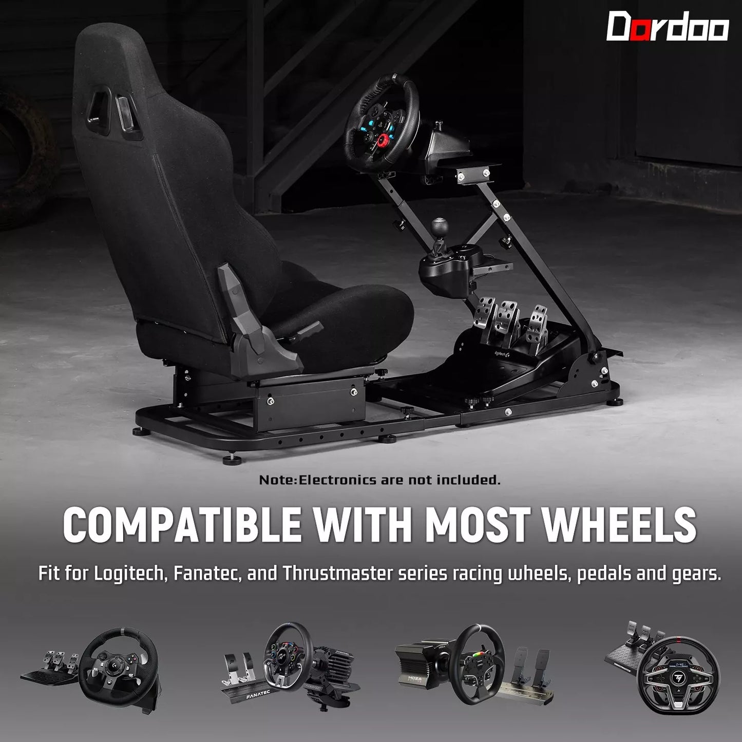 Dardoo Racing Simulator Cockpit Adjustable Black Seat Gaming Steering Stand Fits for Logitech G25 G27 G29 G920 G923, Thrustmaster T300, Fanatec, Not Included Steering Wheel, Pedal and Handbrake