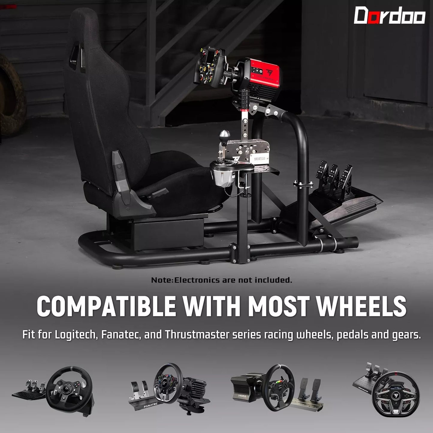 Dardoo Racing Simulator Cockpit Frame with Seat Fits for Logitech G923 G29 G920, Thrustmaster T80 T150, Fanatec, Xbox Adjustable Racing Wheel Stand Not Included Wheel, Pedal and Handbrake