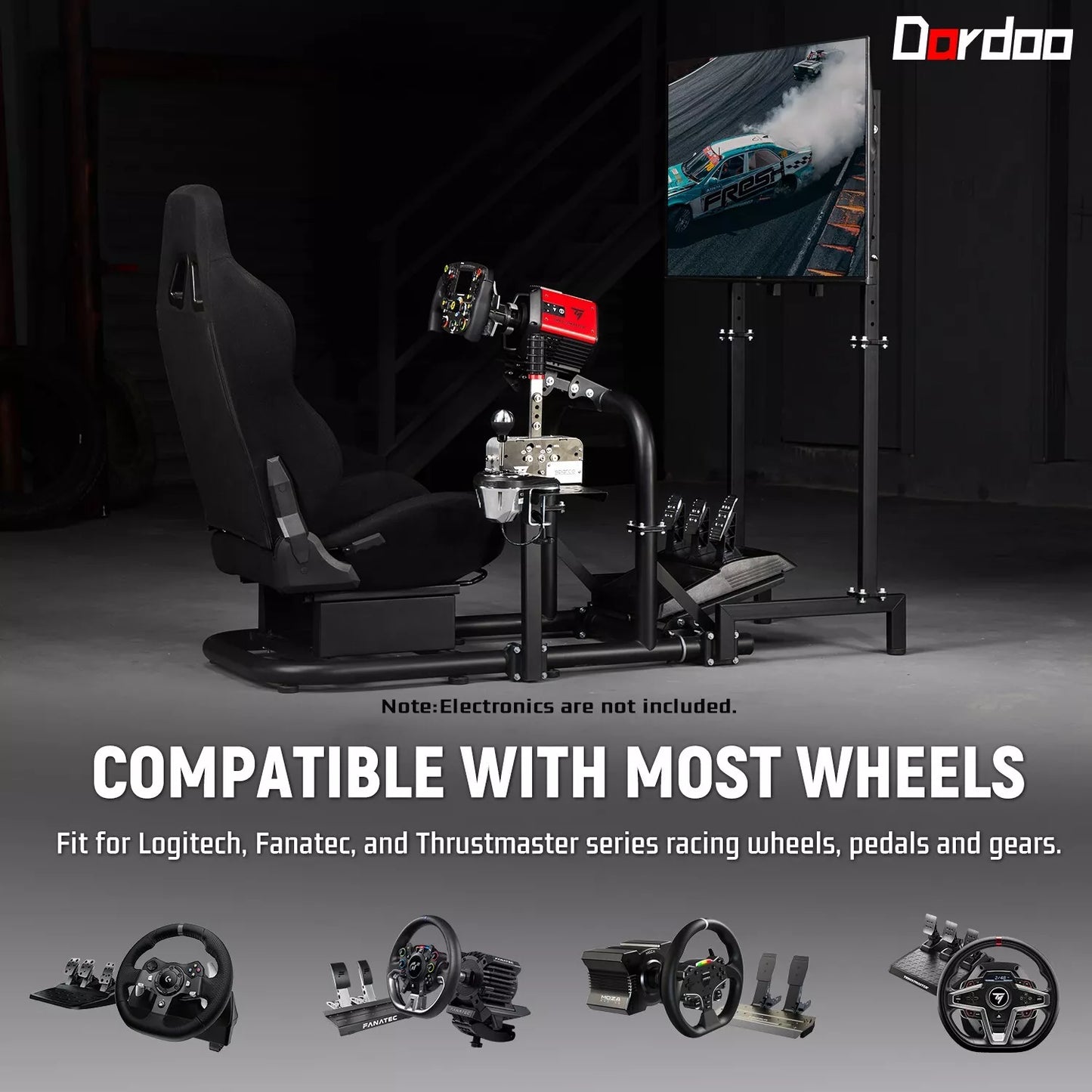 Dardoo Racing Sim Cockpit with Monitor Stand BlackSeat Adjustable Compatible with All Logitech G29 G920, Thrustmaster Xbox, Includes only Cockpit, Seat and Monitor Stand(75+55)