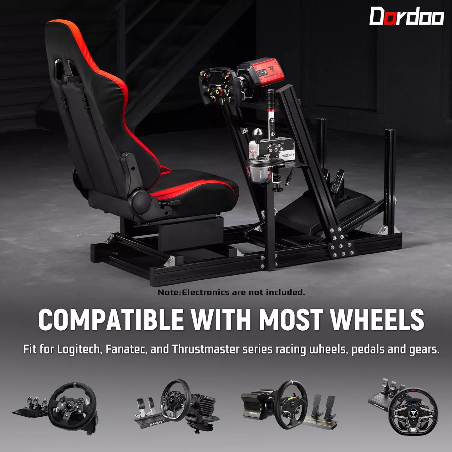 Dardoo F1 Racing Simulator Cockpit with Seat, Profile 40 x 80 mm Wheel Cage with Shifter Lever Stand Fits For Logitech G920 & G923, Xbox,Thrustmaster T300Rs,Without Steering Wheel, Pedal,Handbrake