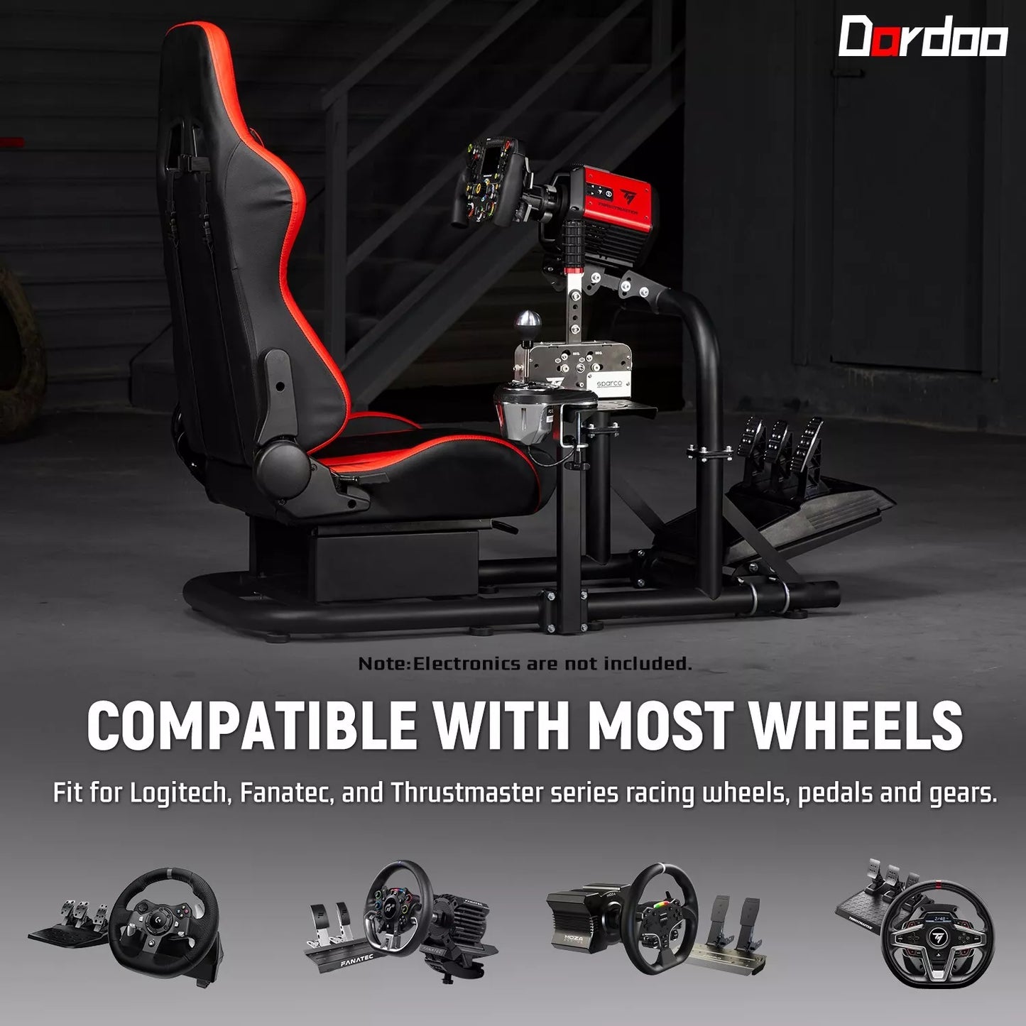 Dardoo Gaming Simulator Cockpit with Seat Compatible with all Logitech G27 G29 G920 G923 Thrustmaster T80 T150 T300RS TX Fanatec PC PS4 Xbox Racing Stand,Without Shifter, Wheel, Pedals and Handbrake