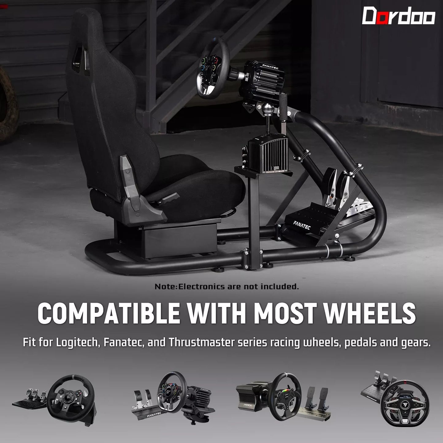 Dardoo Racing Simulator Cockpit Frame with Real Blackseat Fits for Logitech G923 G29 G920, Thrustmaster, Fanatec, Xbox Adjustable Racing Wheel Stand, Not Included Wheel, Pedal and Handbrake
