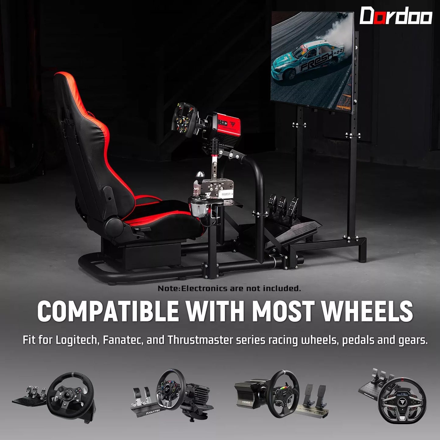Dardoo G920 Racing Simulator Cockpit with Monitor Stand Seat Adjustable Compatible with All Logitech G29 G920, Thrustmaster Xbox, Includes only Cockpit, Seat and Monitor Stand(75+55)