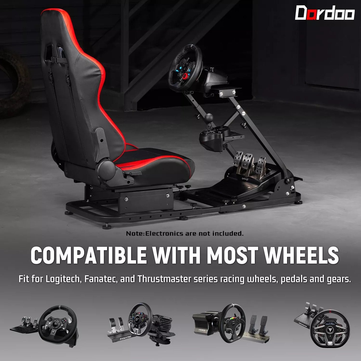 Dardoo Racing Simulator Cockpit with Seat Fits for Logitech G27 G29 G920 G923, Thrustmaster PC PS4 Xbox Steering Simulator Stand Adjustable Gaming Frame, without Wheel, Pedal, Handbrake and Shifter