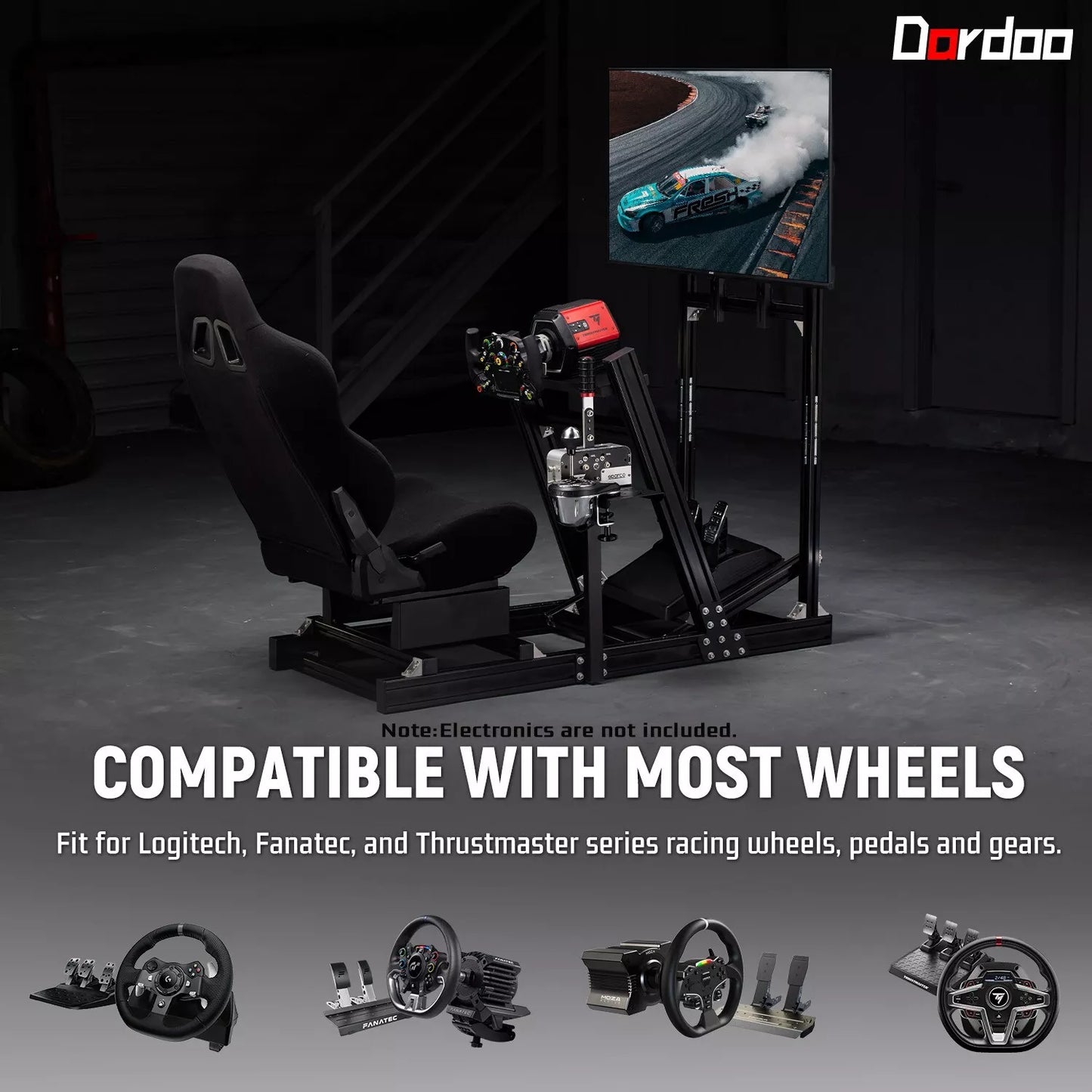 Dardoo Gaming Simulator Cockpit With Seat, Profile 40 x 80 mm, Steering Wheels Fits For Logitech G923 G29 G920, Thrustmaster T300RS TMX-PRO, Shifter, Handbrake, Pedals & Display are not Included