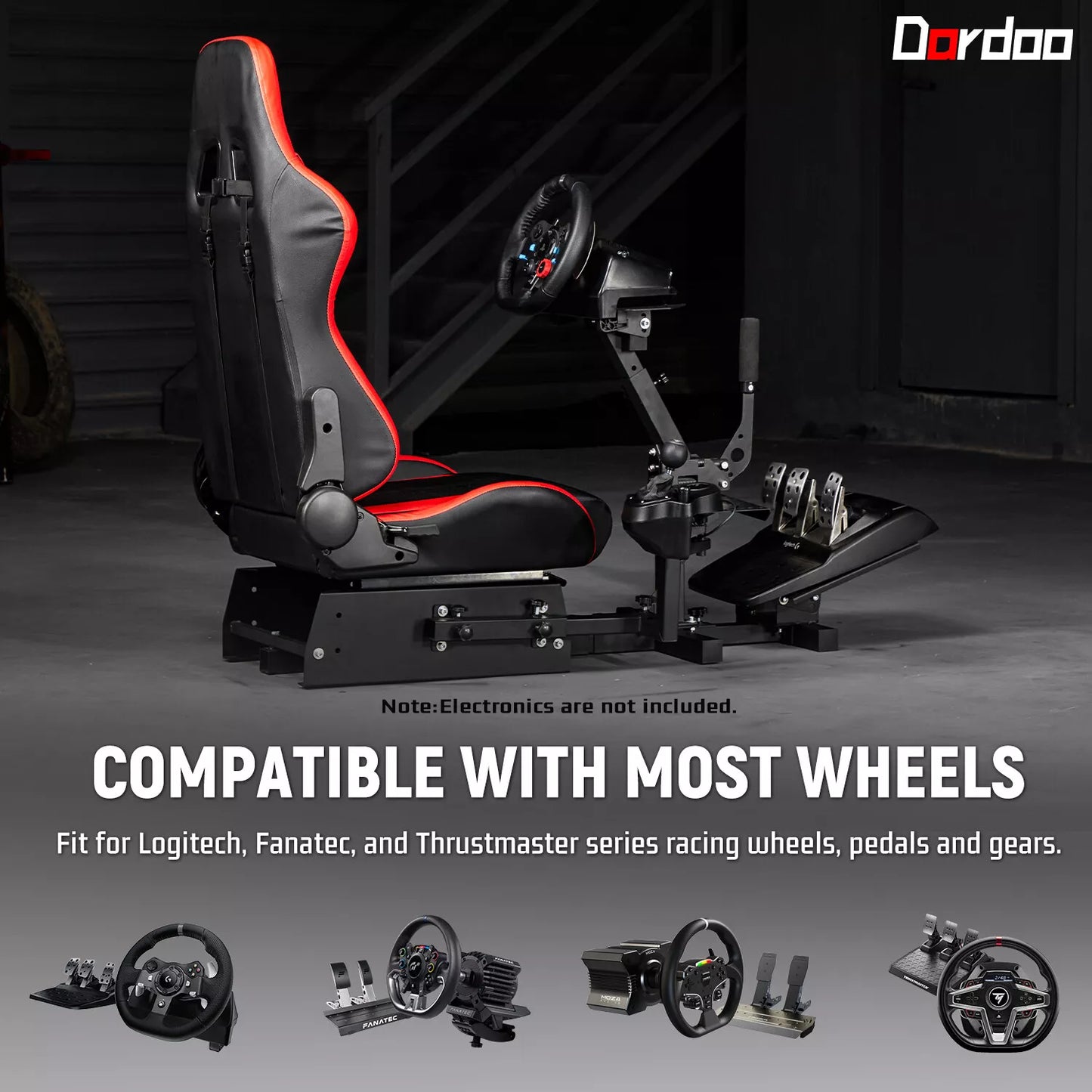 Dardoo Racing Gaming Seats Steering Simulator Cockpit Red Chairs Racing Wheel Stand Fits for Logitech G25 G27 G29 G920 G923, All Thrustmaster, All Fanatec Wheels Compatible with Xbox, Playstation PC