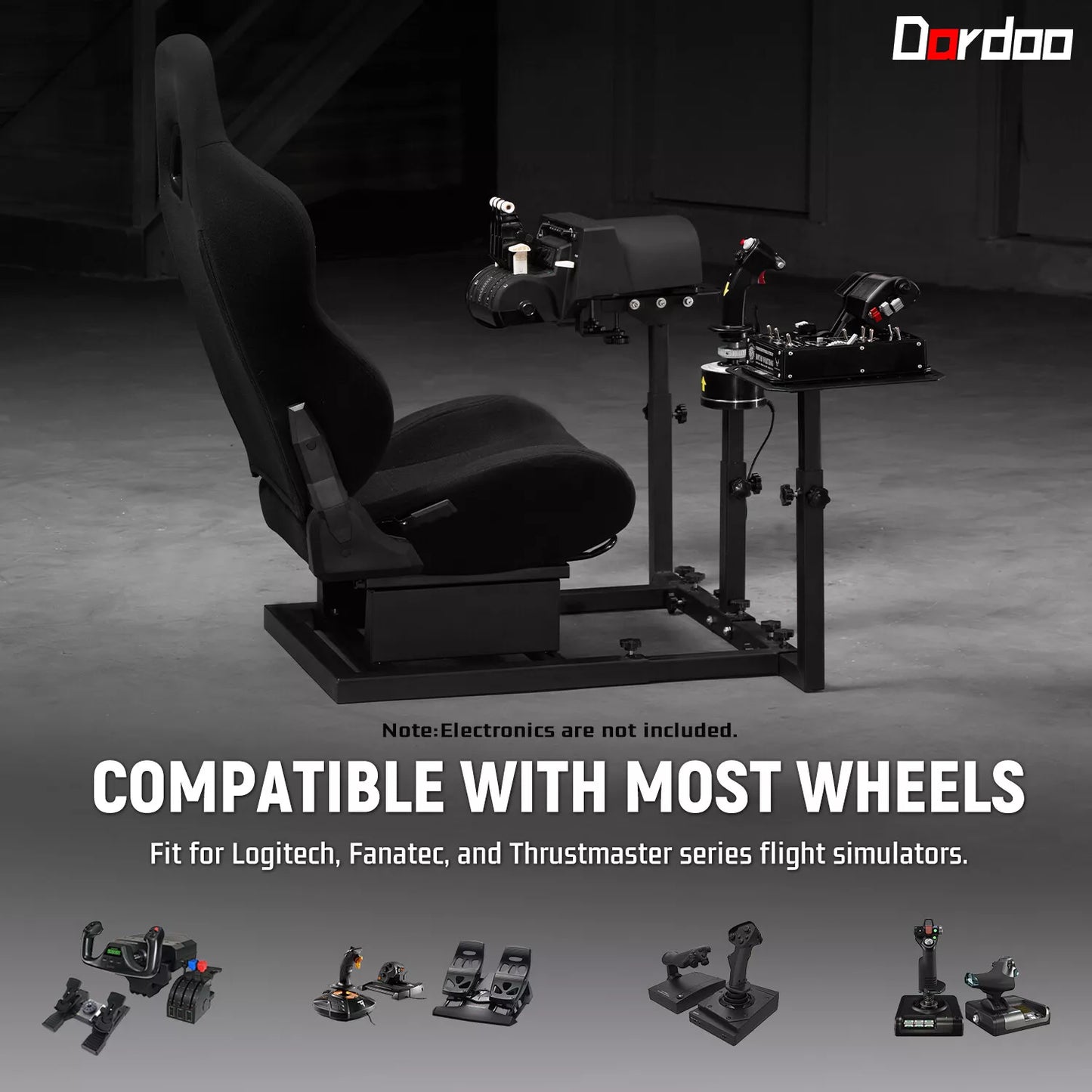 Dardoo Flight Game Cockpit With Blackseat And Racing Simulator Mount, Compatible With Thrustmaster HOTAS WARTHOG, Not Included Throttle,Joystick,Pedals