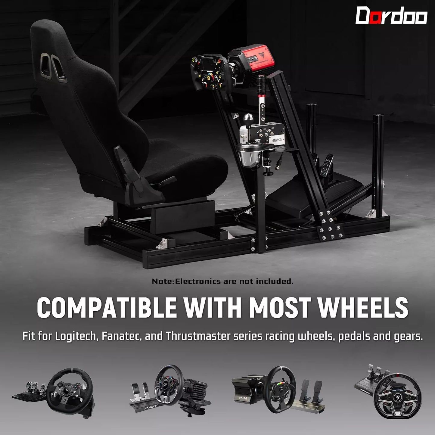 Dardoo F1 Racing Wheel Stand Cockpit with Seat, Rugged Profile 40 x 80 mm Wheel Cage Fits For Logitech G920 & G923,Thrustmaster Sim Racing Stand without Steering Wheel, Pedal, Handbrake