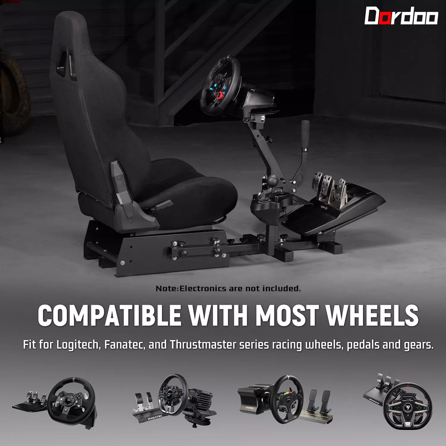 Dardoo Racing Wheel Stand Steering Simulator Cockpit Black Chair Racing Wheel Stand Fits for Logitech G25 G27 G29 G920 G923, All Thrustmaster, All Fanatec Wheels Compatible with Xbox, Playstation PC