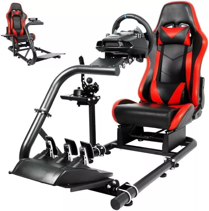 Dardoo Racing Simulator Cockpit with Seat Adjustable Frame and Seat Fit for Logitech G25 G27 G29 G920 G923, Thrustmaster T300, Fanatec Racing Steering Wheel Mount Without Wheel, Handbrake and Pedals