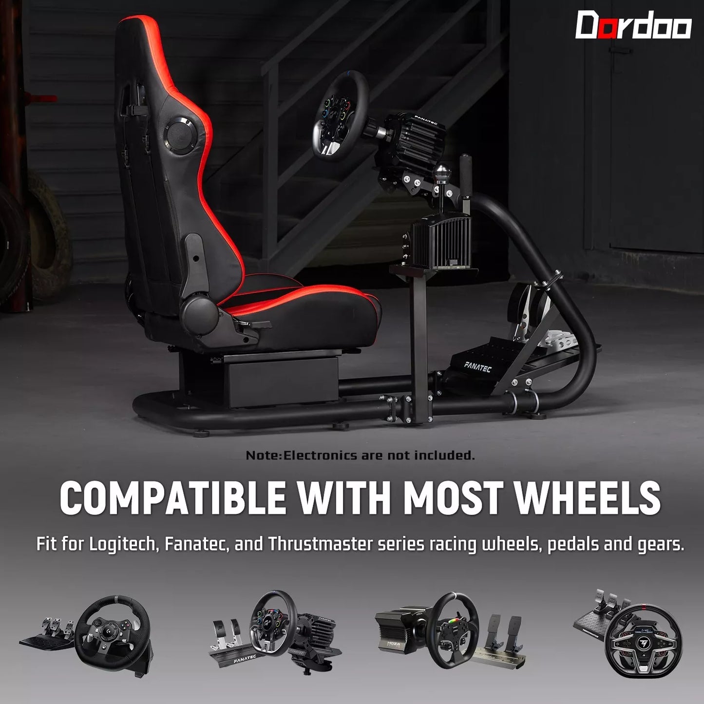 Dardoo Racing Simulator Cockpit with Seat Adjustable Frame and Seat Fit for Logitech G25 G27 G29 G920 G923, Thrustmaster T300, Fanatec Racing Steering Wheel Mount Without Wheel, Handbrake and Pedals