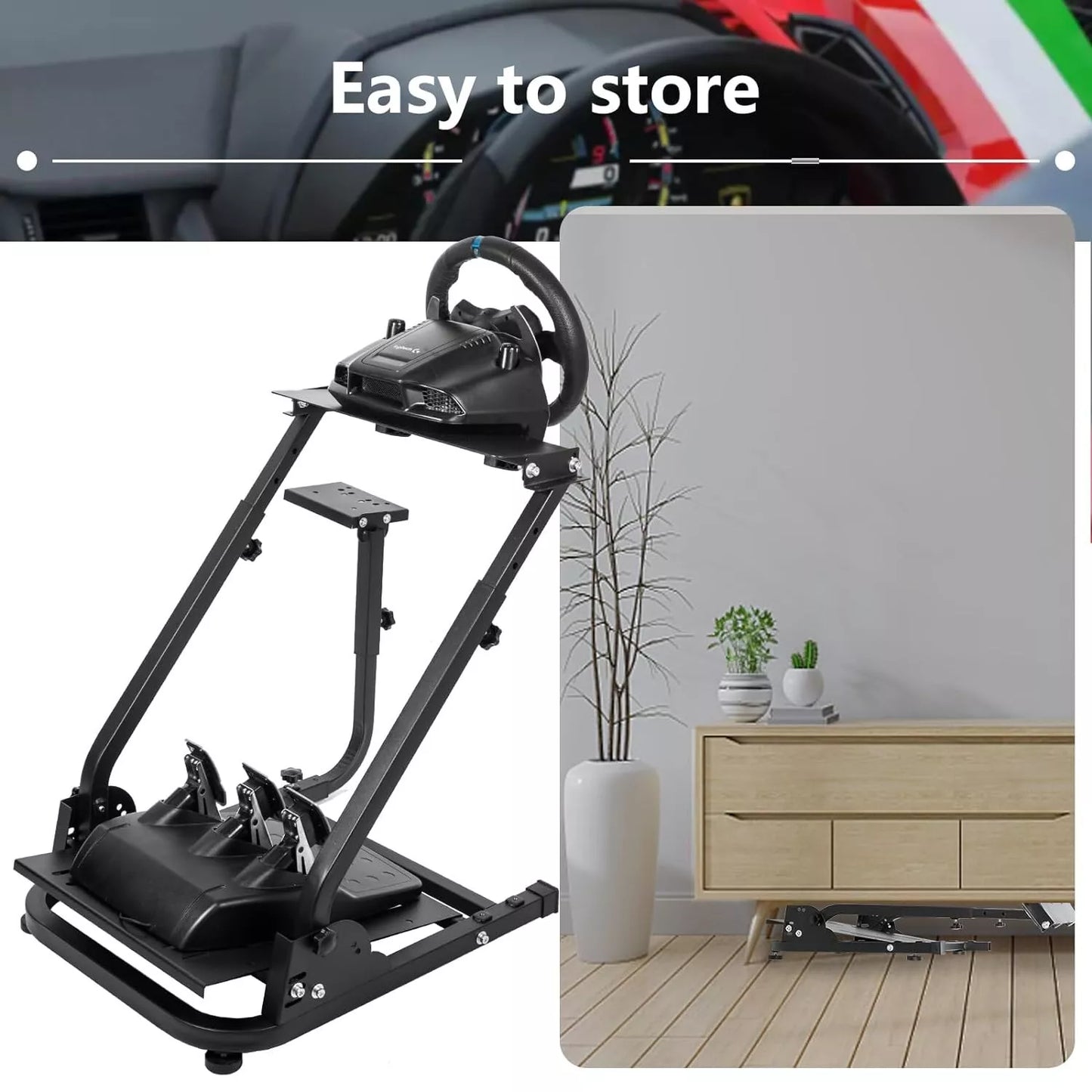 Dardoo Racing Wheel Stand Foldable Fit for Logitech G920,G29,G25,G923, Thrustmaster T80 T150 TX F430, Fanatec Adjustable Steering Frame, not Included Wheel and Pedals