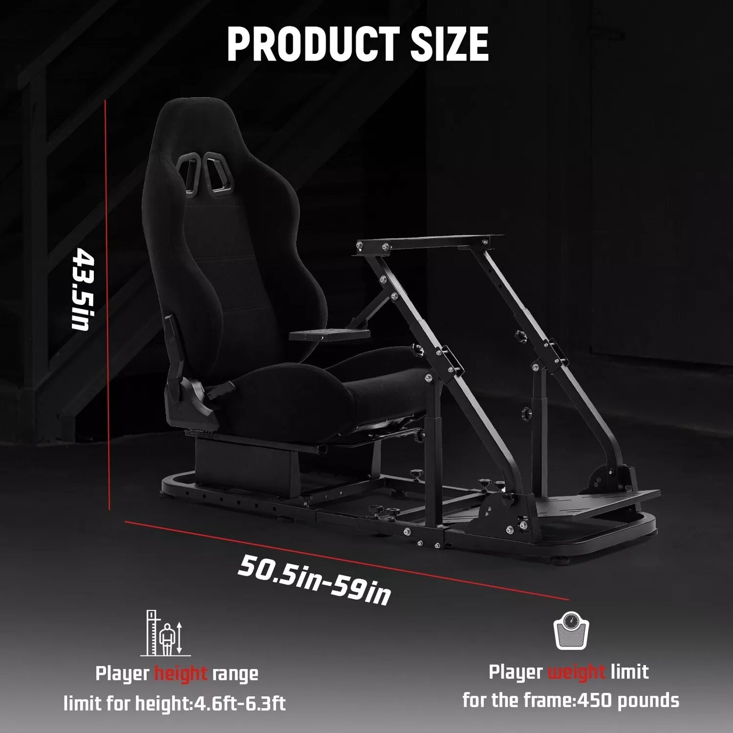 Dardoo Racing Simulator Cockpit Frame Adjustable with Blackseat Racing Wheel Stand Fits for Logitech G923 G29 G920 Thrustmaster Fanatec with Support Seat, Not included Steering Wheel, Pedal, Shifter