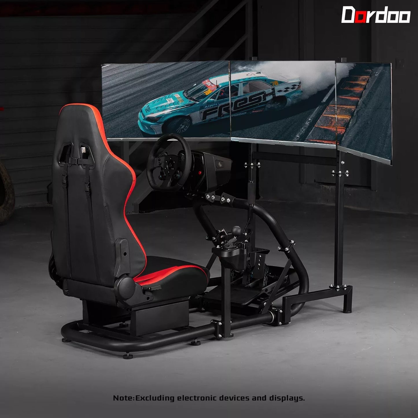 Dardoo Racing Simulator Cockpit with Triple Monitor Stand and Seat Fit for Logitech G29 Thrustmaster