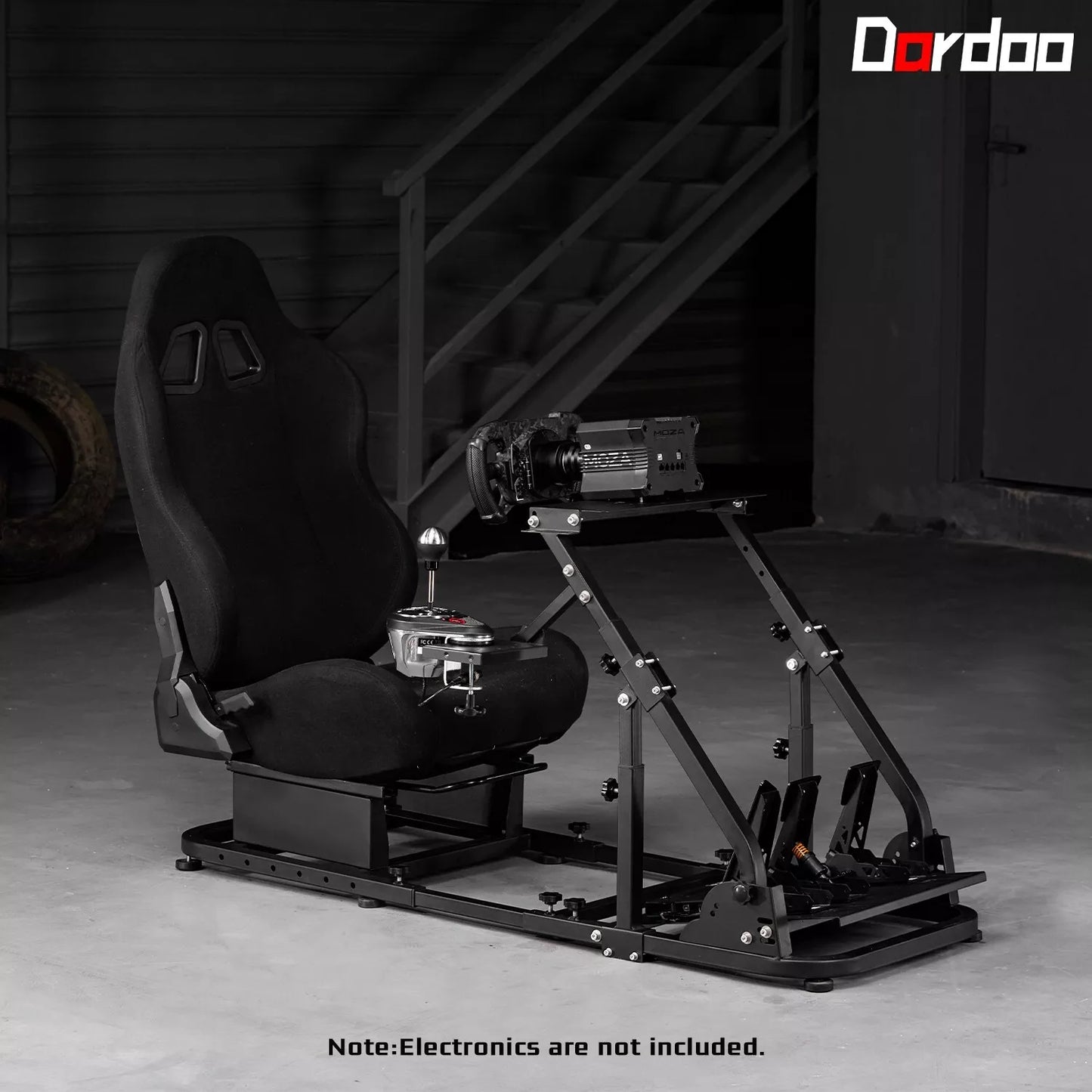 Dardoo Racing Simulator Cockpit Frame Adjustable with Blackseat Racing Wheel Stand Fits for Logitech G923 G29 G920 Thrustmaster Fanatec with Support Seat, Not included Steering Wheel, Pedal, Shifter