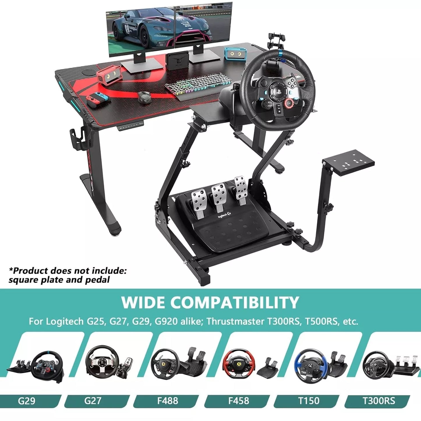 Dardoo Racing Wheel Stand Foldable Fit for Logitech G920,G29,G25,G923, Thrustmaster T80 T150 TX F430, Fanatec Adjustable Steering Frame, not Included Wheel and Pedals