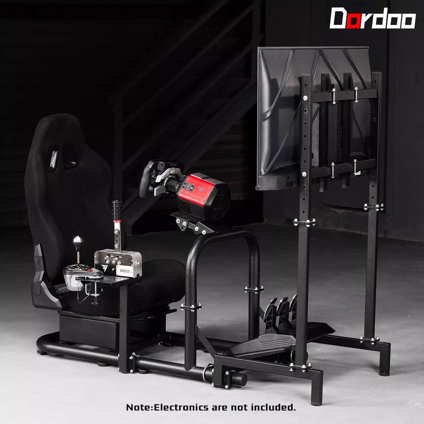 Dardoo Racing Sim Cockpit with Monitor Stand BlackSeat Adjustable Compatible with All Logitech G29 G920, Thrustmaster Xbox, Includes only Cockpit, Seat and Monitor Stand(75+55)