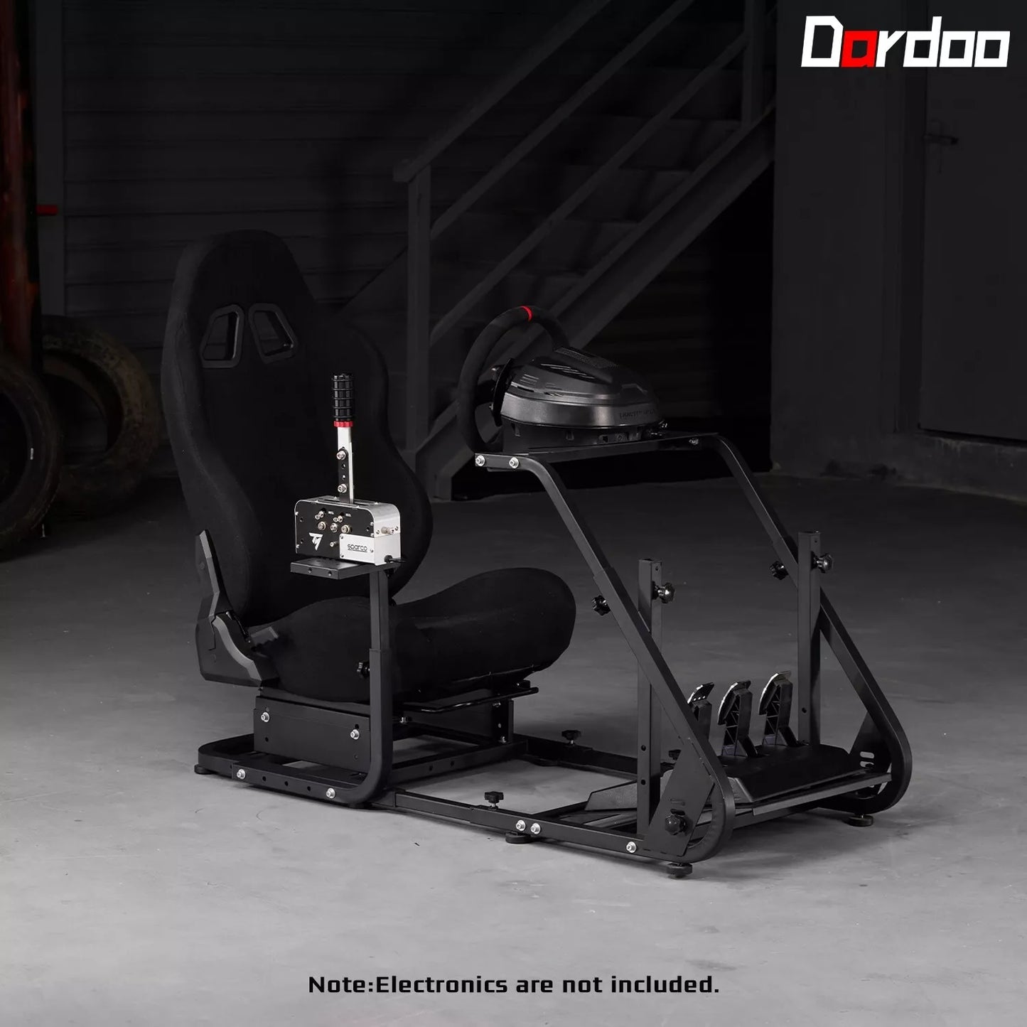 Dardoo Racing Gaming Simulator Cockpit Stand with Black Seats Fits for Logitech G25 G27 G29 G920 G923, Thrustmaster, Fanatec Compatible with Xbox Playstation PC Platforms, Wheel& Pedals Not Included
