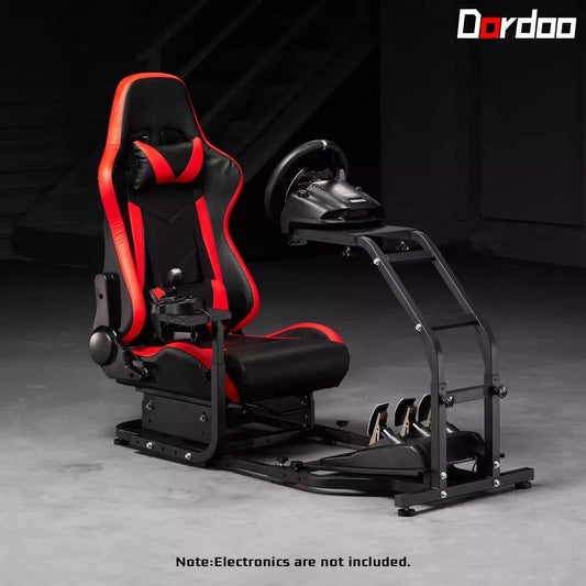 Dardoo Adjustable Gaming Sim Cockpit With Red Seat Fits for Logitech G29 G920 G923 Thrustmaster T300 Racing Steering Wheel Stand, Not Including Steering Wheel, Pedal and Handbrake