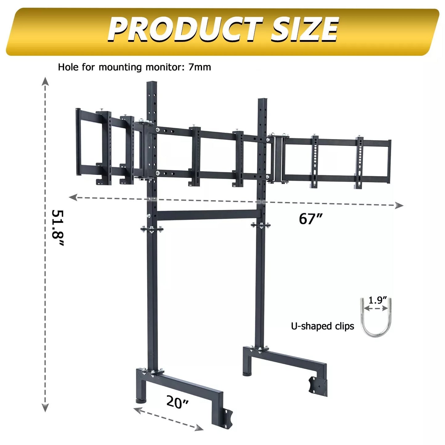 Dardoo Triple Monitor Mount Stand for Round Tube Racing Simulator Cockpit