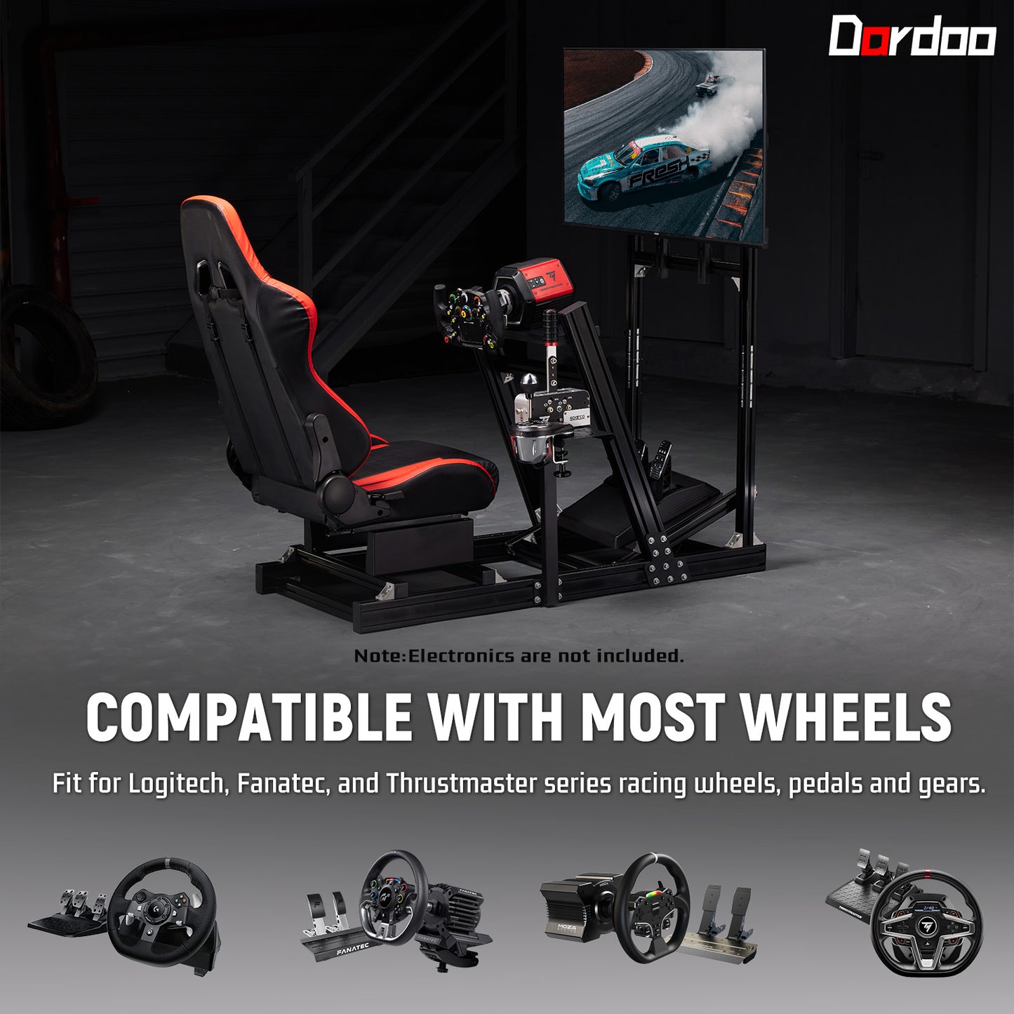 Dardoo F1 Racing Simulator Cockpit with Seat Display Frames Solid profile 40 x 80 mm Wheel Stand Fits for Logitech G920&G923, Thrustmaster T300RS Without Wheel, Pedal, Handbrake and Monitor