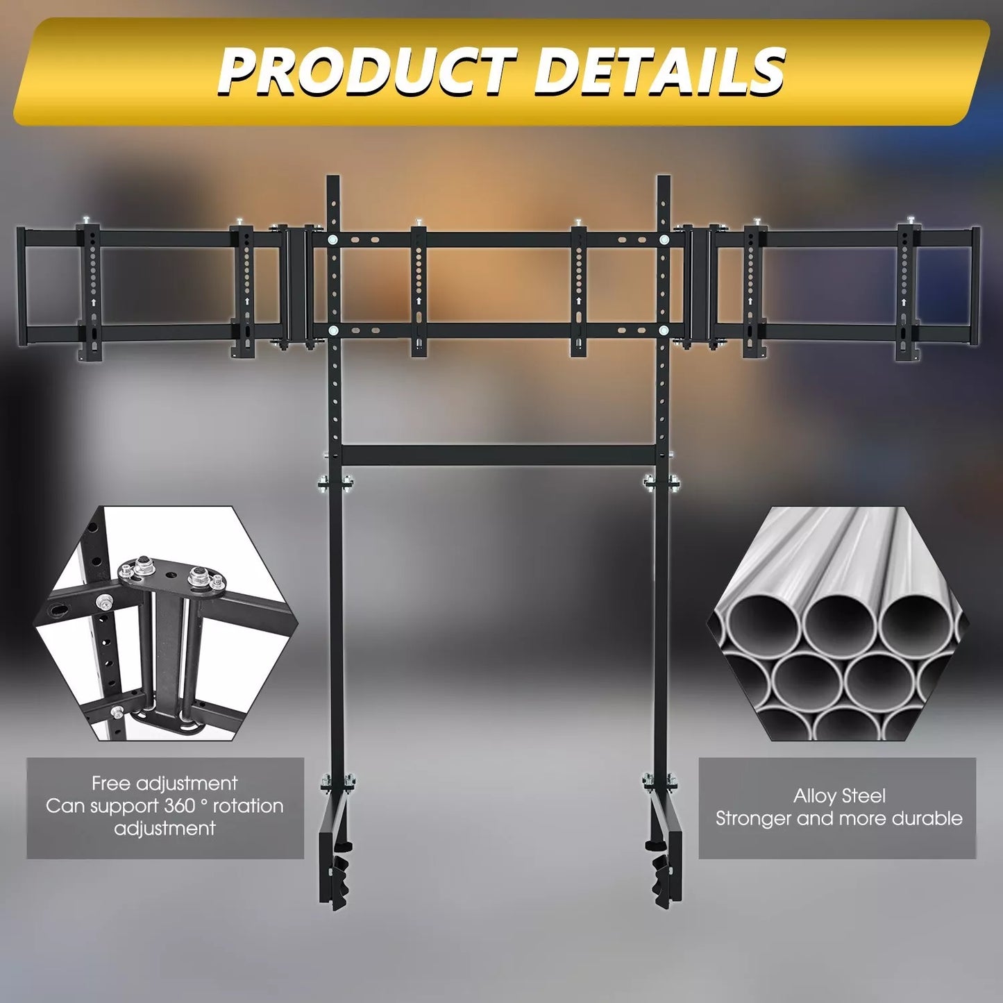 Dardoo Triple Monitor Mount Stand for Round Tube Racing Simulator Cockpit