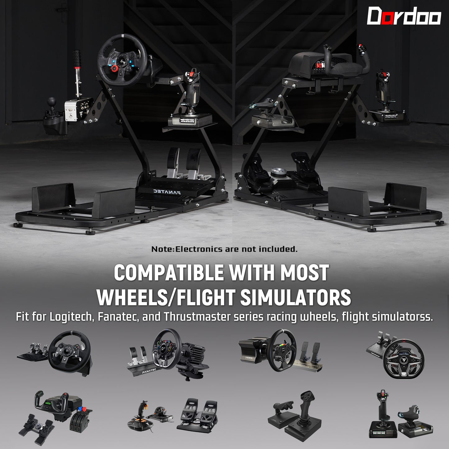 Dardoo Flight Racing Simulator Cockpit Adjustable Compatible With HOTAS Warthog, G Saitek, Logitech G920 G923, Thrustmaster T80 T150, Game Mount Without Wheel, Shifter,Seat and Pedal