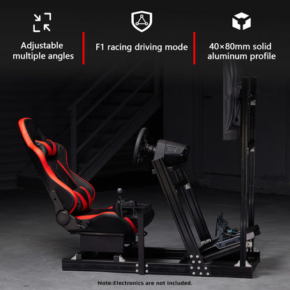 Dardoo F1 Racing Simulator Cockpit with Seat Display Frames Solid profile 40 x 80 mm Wheel Stand Fits for Logitech G920&G923, Thrustmaster T300RS Without Wheel, Pedal, Handbrake and Monitor