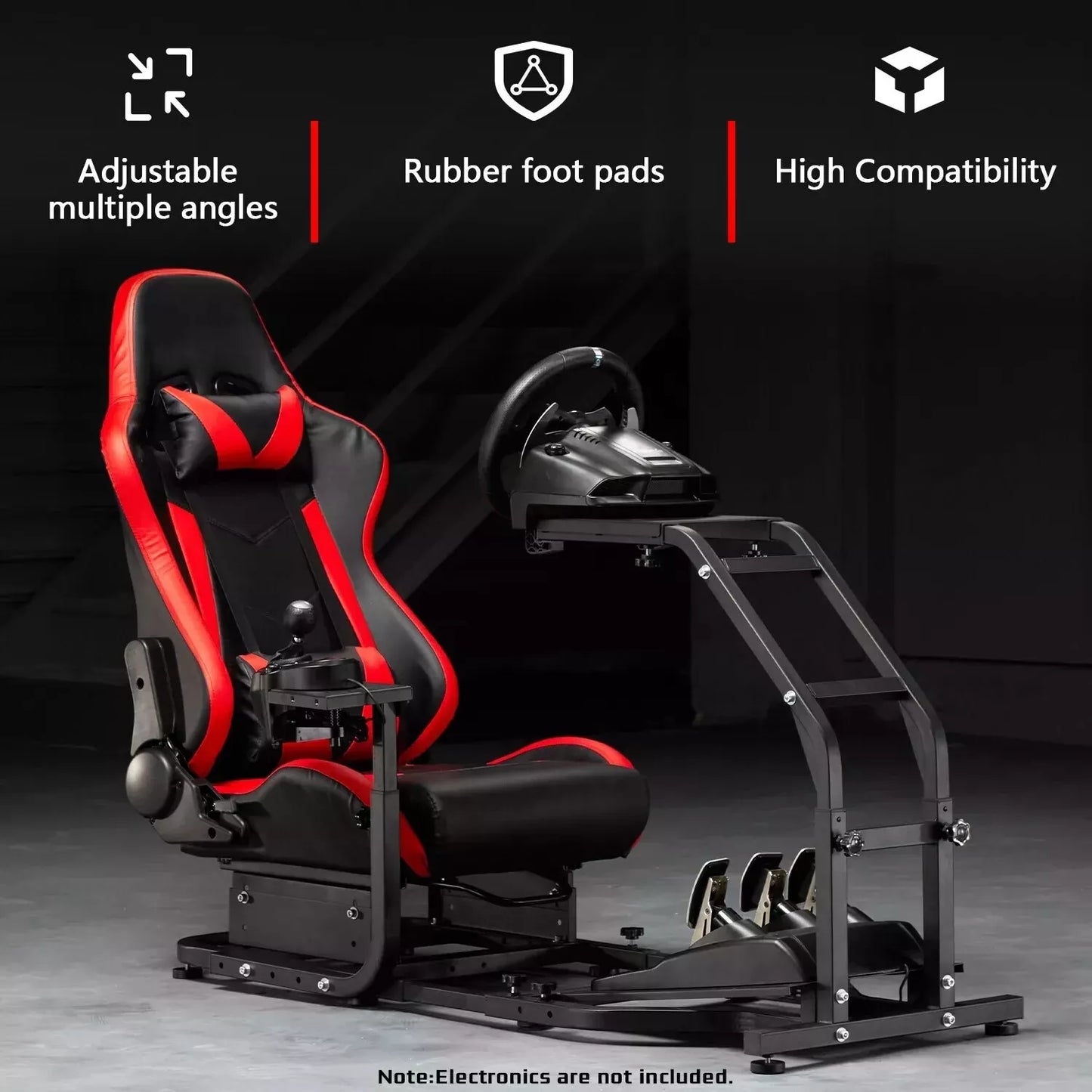 Dardoo Adjustable Gaming Sim Cockpit With Red Seat Fits for Logitech G29 G920 G923 Thrustmaster T300 Racing Steering Wheel Stand, Not Including Steering Wheel, Pedal and Handbrake