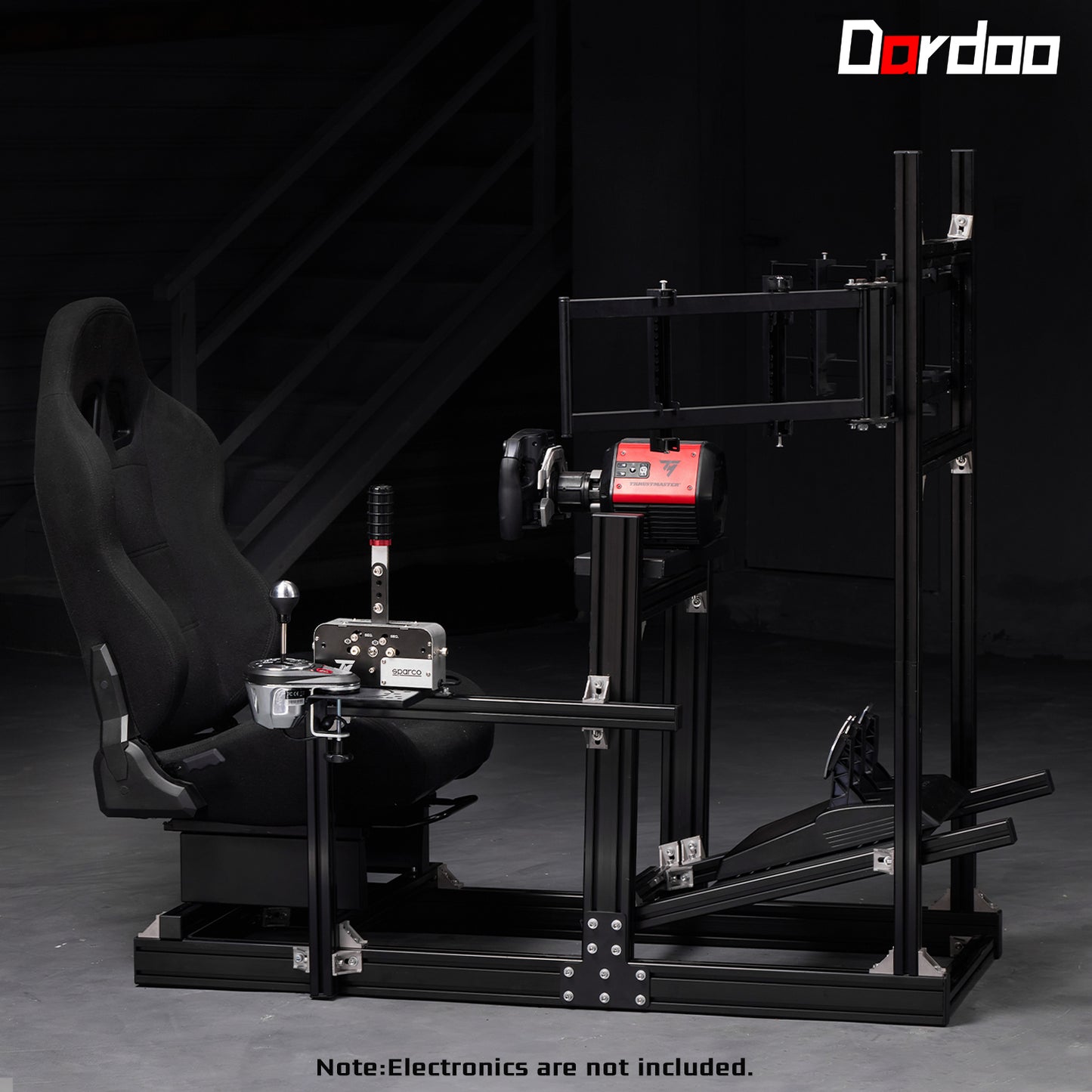 Dardoo 4080 Aluminum Racing Simulator Cockpit with Black Seat and Triple Monitor Stand, Fully Adjustable, Fit for Logitech, Thrustmaster, Fanatec G29 G920 T300, Not Include Steering Wheel,Pedals,Handbrake,Monitor