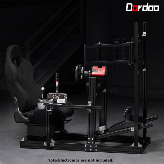 Dardoo 4080 Aluminum Racing Simulator Cockpit with Black Seat and Triple Monitor Stand, Fully Adjustable, Fit for Logitech, Thrustmaster, Fanatec G29 G920 T300, Not Include Steering Wheel,Pedals,Handbrake,Monitor