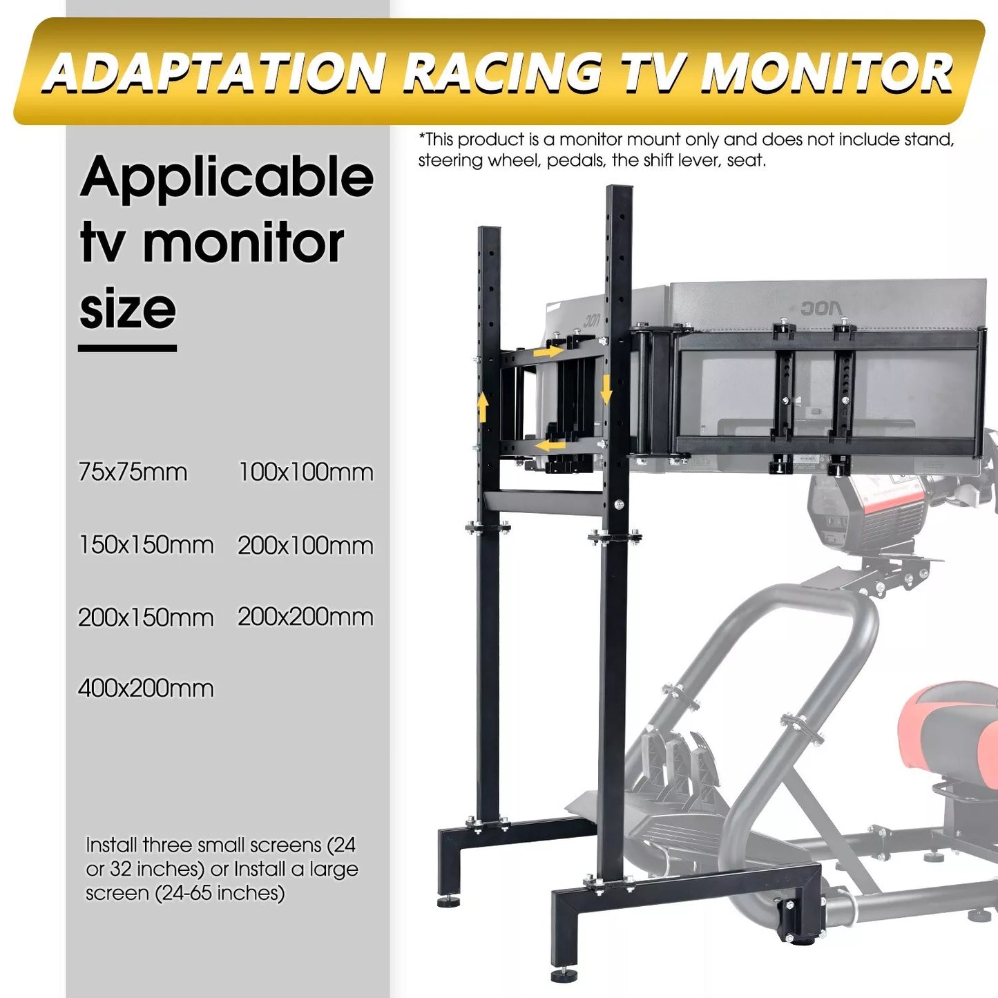 Dardoo Triple Monitor Mount Stand for Round Tube Racing Simulator Cockpit